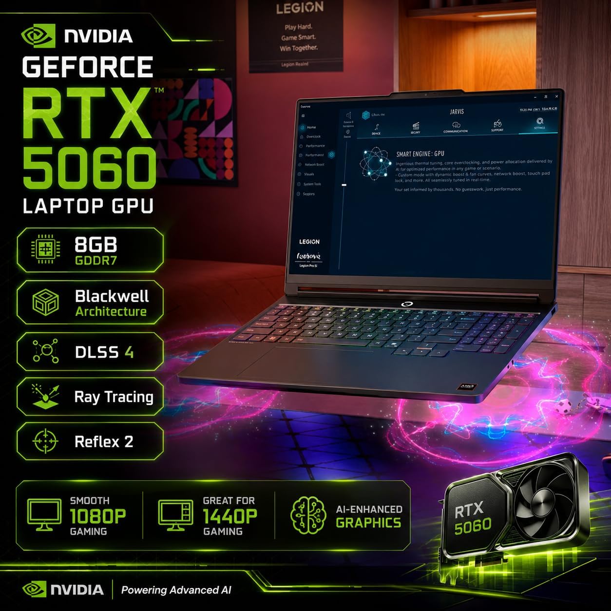 LAPTOP LENOVO LEGION 5A GAMING RYZEN 7 250 64GB RAM 2TB SSD RTX 5060 15.3' OLED NEGRO - 5