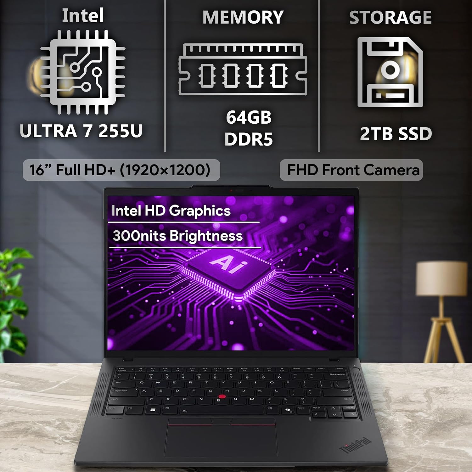 LAPTOP LENOVO THINKPAD T14 GEN 6 14' FHD+ INTEL ULTRA 7 225U 64GB DDR5 RAM 2TB SSD - 3