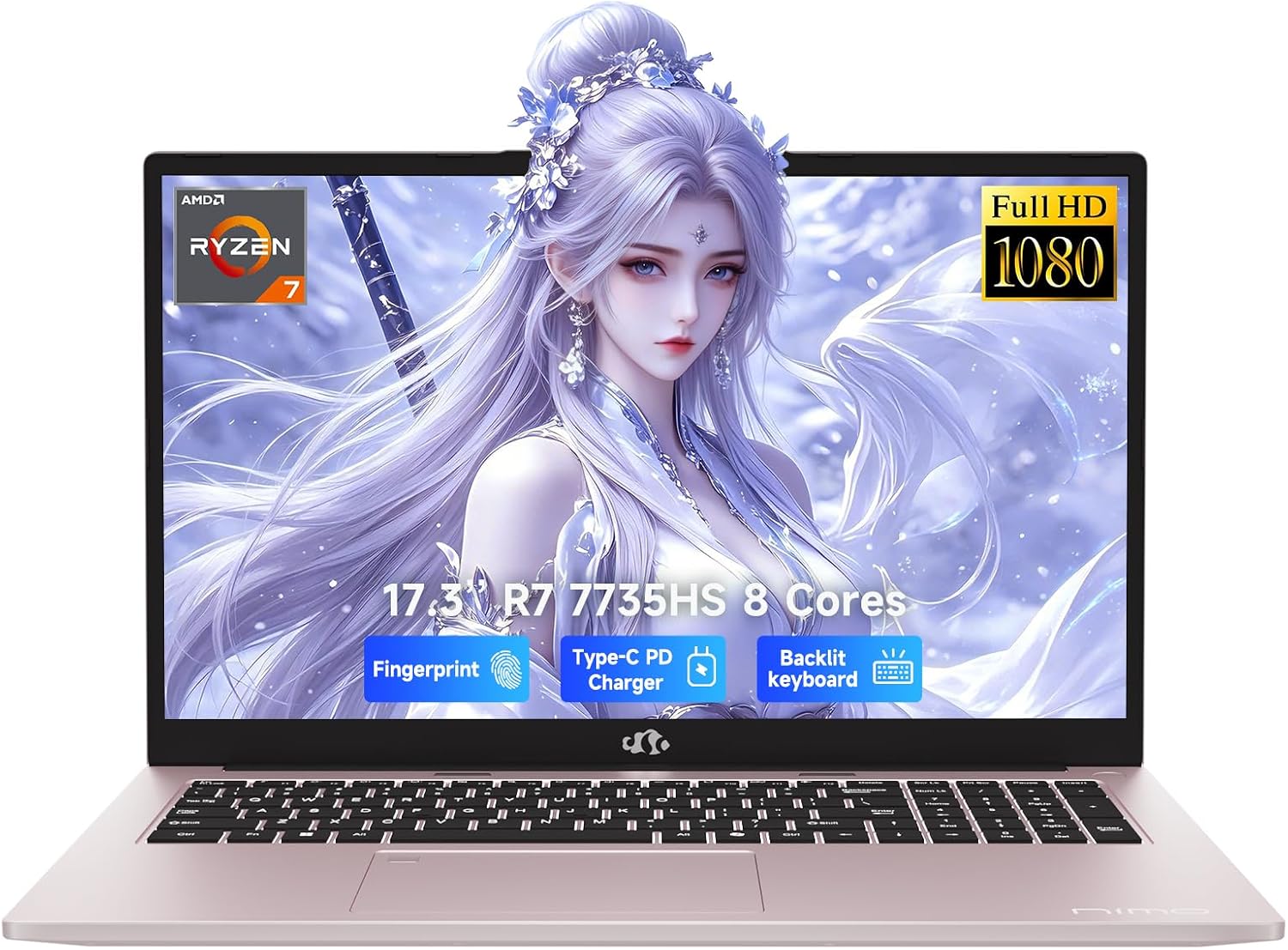 LAPTOP NIMO 17.3 FHD RYZEN 7 7735HS 16GB DDR5 512GB SSD ROSE GOLD - 1
