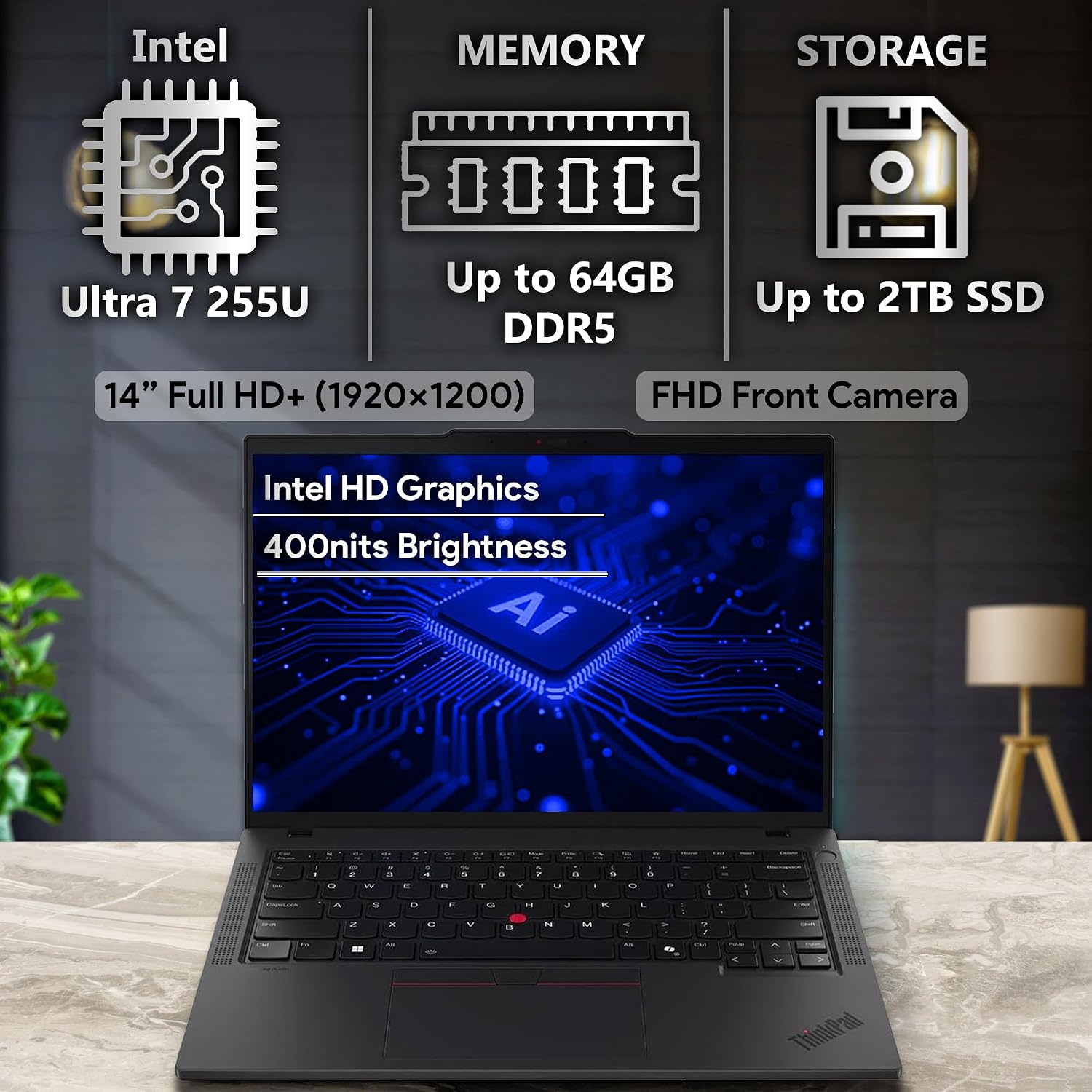 LAPTOP LENOVO THINKPAD T14 GEN 6 14' FHD+ INTEL ULTRA 7 225U 16GB DDR5 512GB SSD - 3