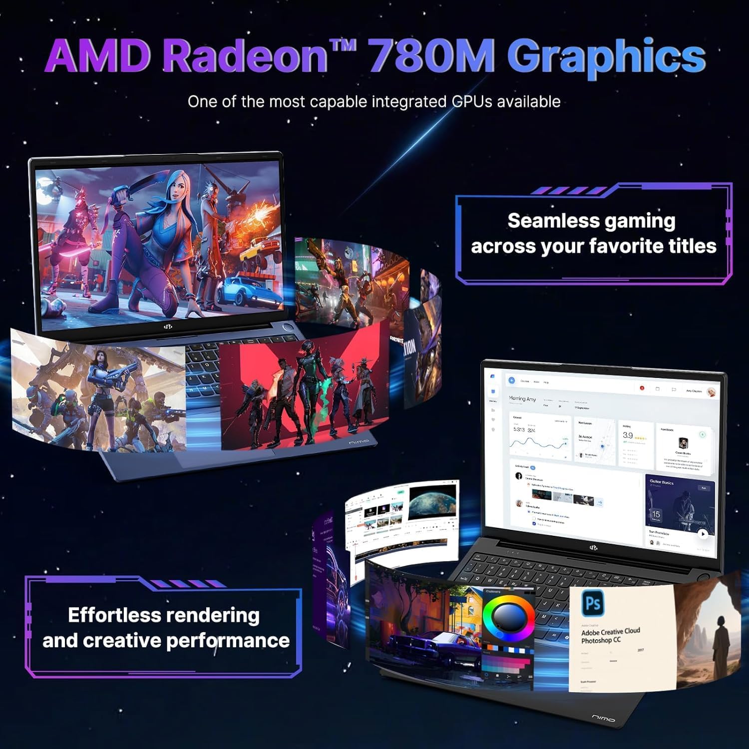 LAPTOP GAMER NIMO 17.3' RYZEN 9 8945HS 32GB DDR5 1TB SSD RADEON 780M - 4