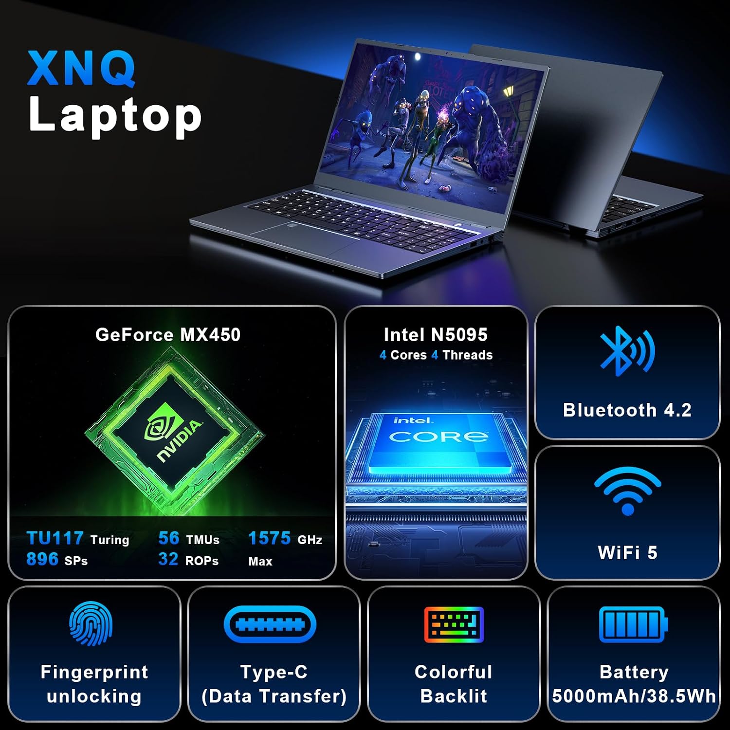 LAPTOP GAMING XNQ 2026 15.6' 16GB DDR4 1TB SSD MX450 N-SERIES 4C/4T WIN 11 PRO RETROILUMINADA - 2
