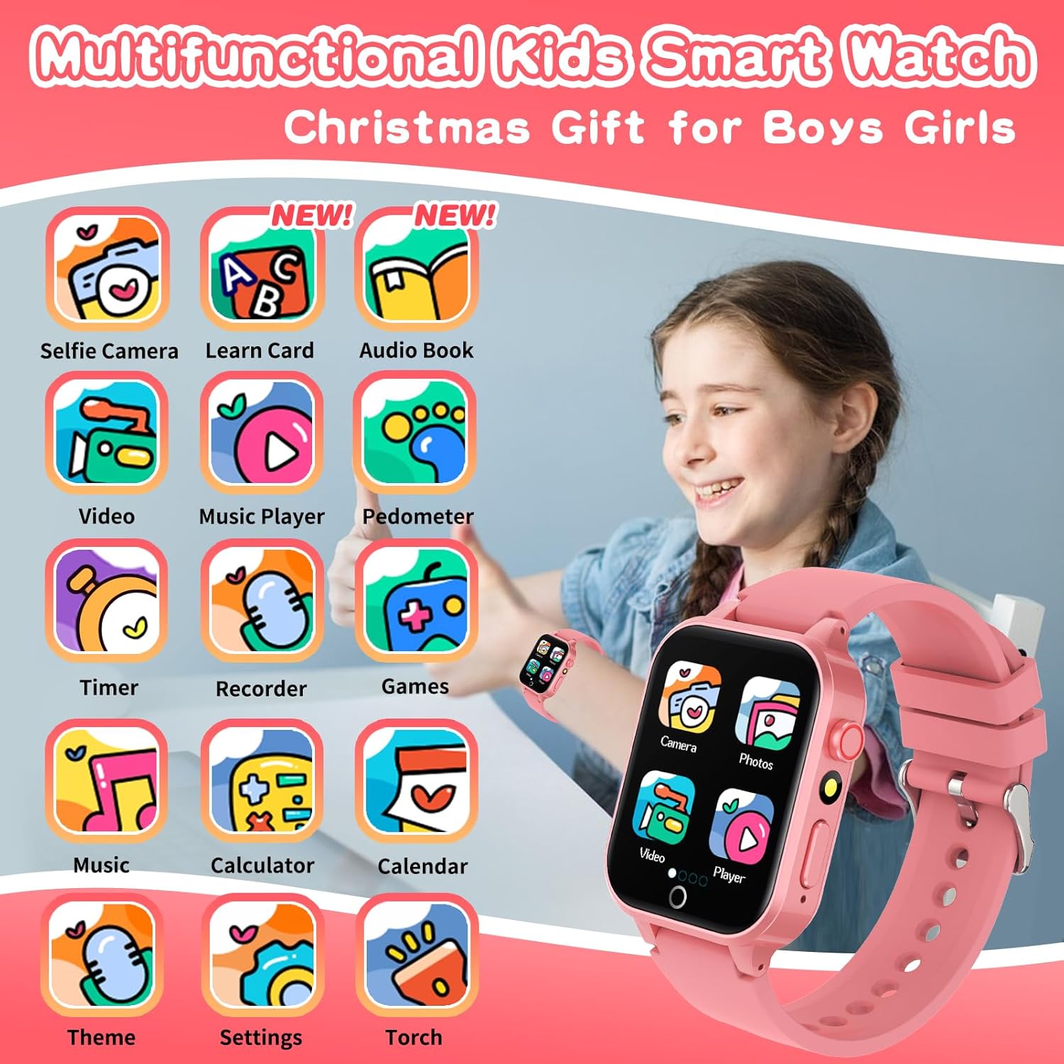 RELOJ INTELIGENTE PARA NIÑAS COSJOYPE 1.54' ROJO CON CÁMARA Y JUEGOS - 2