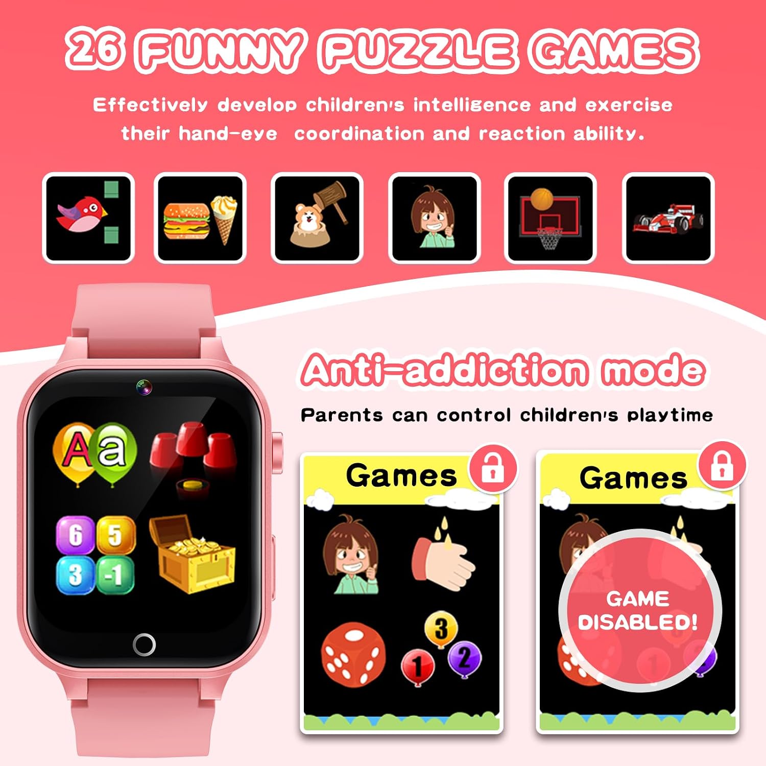 RELOJ INTELIGENTE PARA NIÑAS COSJOYPE 1.54' ROJO CON CÁMARA Y JUEGOS - 5