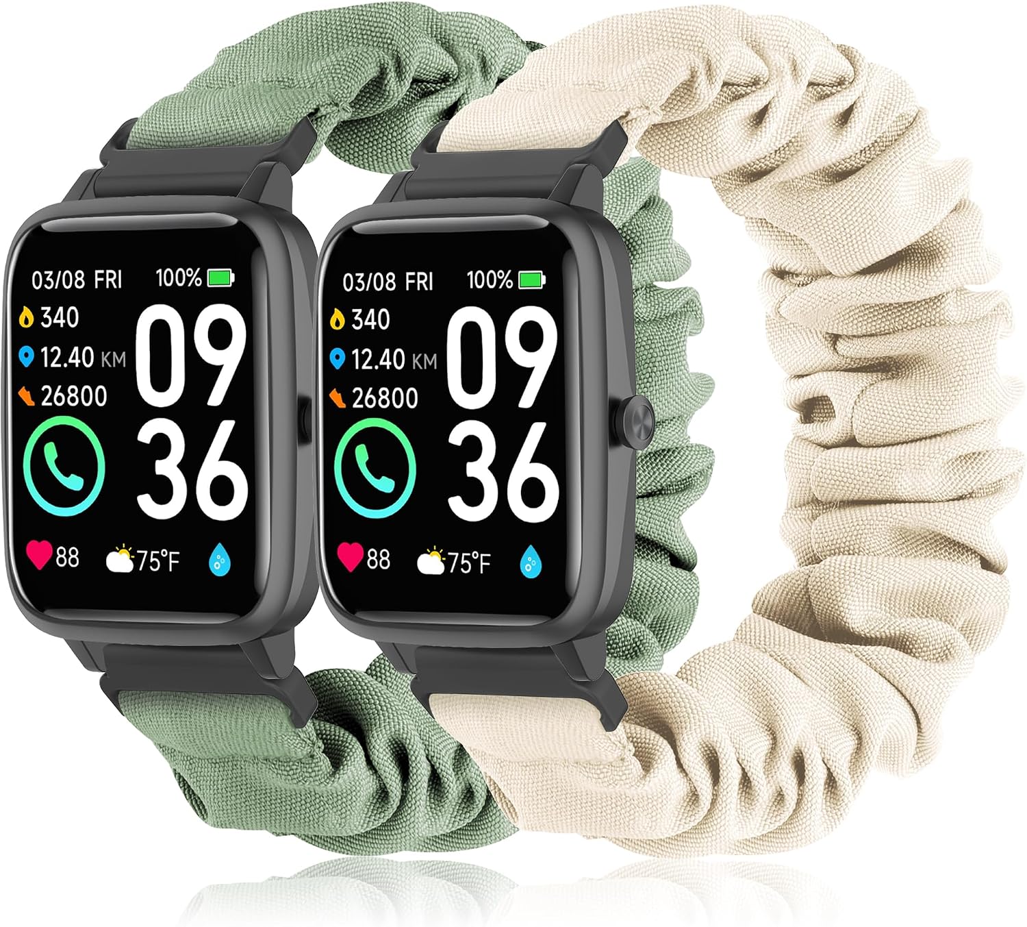 PULSERAS SUNNYSON 22MM PARA SMARTWATCH VERYFIT IDW13/IDW16/IDW19/IDW26/IDW28 2 UNIDADES TELA ELÁSTICA SCRUNCHIE PARA MUJER - 1