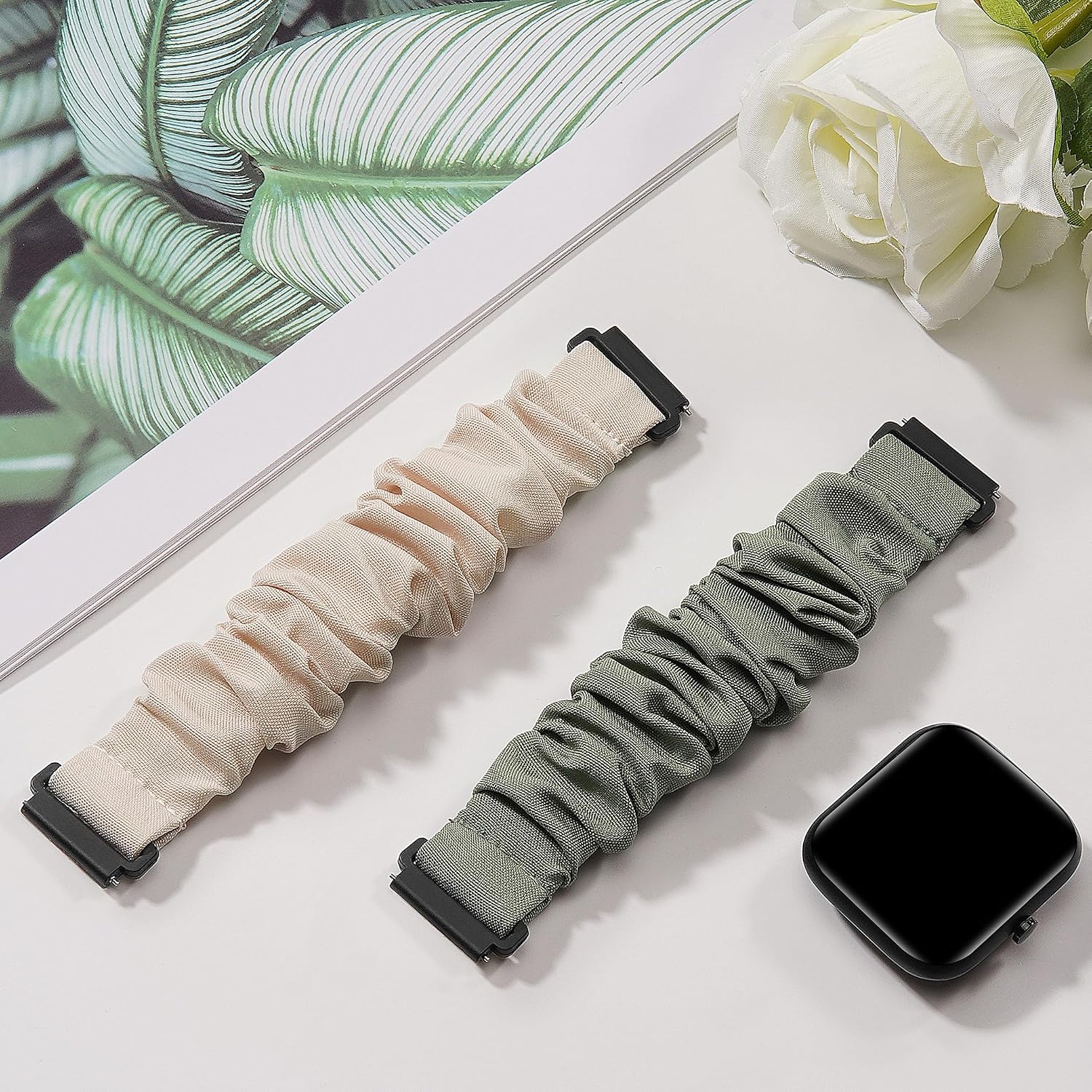 PULSERAS SUNNYSON 22MM PARA SMARTWATCH VERYFIT IDW13/IDW16/IDW19/IDW26/IDW28 2 UNIDADES TELA ELÁSTICA SCRUNCHIE PARA MUJER - 3