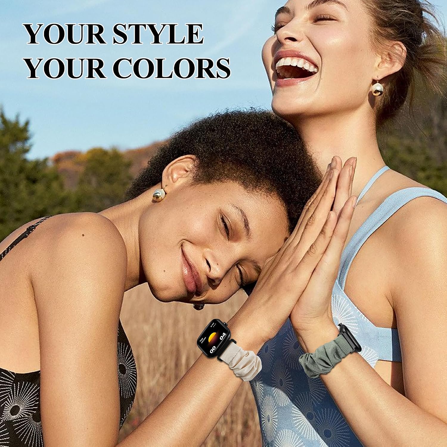 PULSERAS SUNNYSON 22MM PARA SMARTWATCH VERYFIT IDW13/IDW16/IDW19/IDW26/IDW28 2 UNIDADES TELA ELÁSTICA SCRUNCHIE PARA MUJER - 5