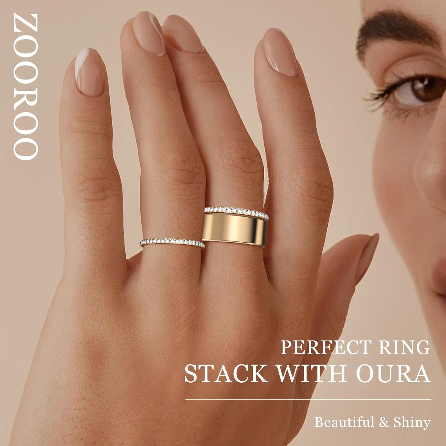 ANILLOS APILABLES ZOOROO 2 UNIDADES CHAPADOS EN ORO 14K PARA OURA RING GEN 3/4/5 - 5