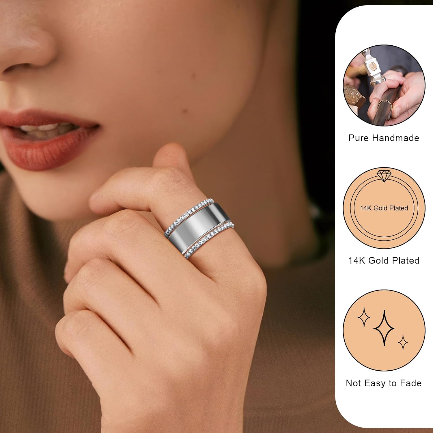 ANILLOS APILABLES ZOOROO 14K CHAPADO EN ORO PARA OURA RING 5/GEN 4/3 2 UNIDADES - 3