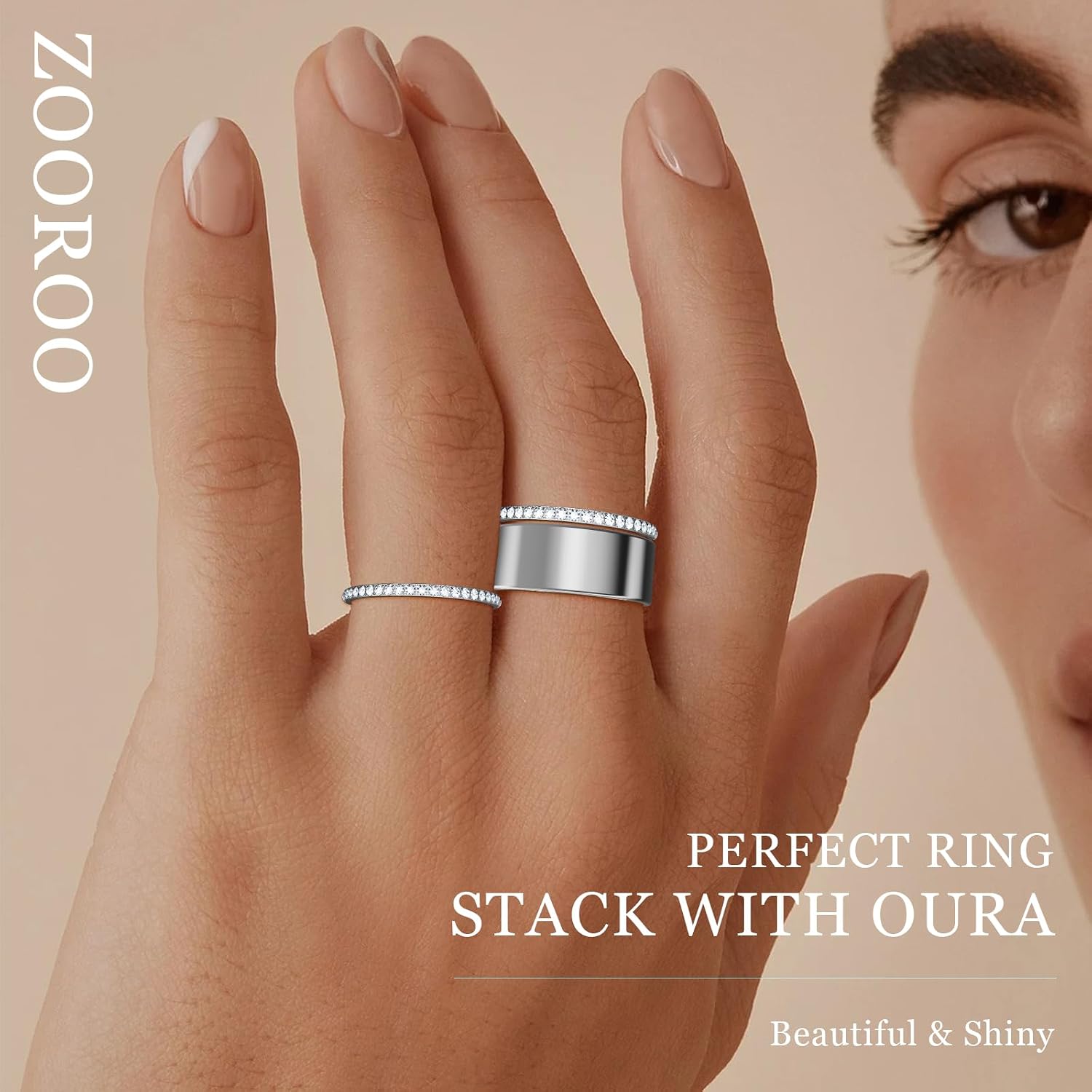 ANILLOS APILABLES ZOOROO 14K CHAPADO EN ORO PARA OURA RING 5/GEN 4/3 2 UNIDADES - 5