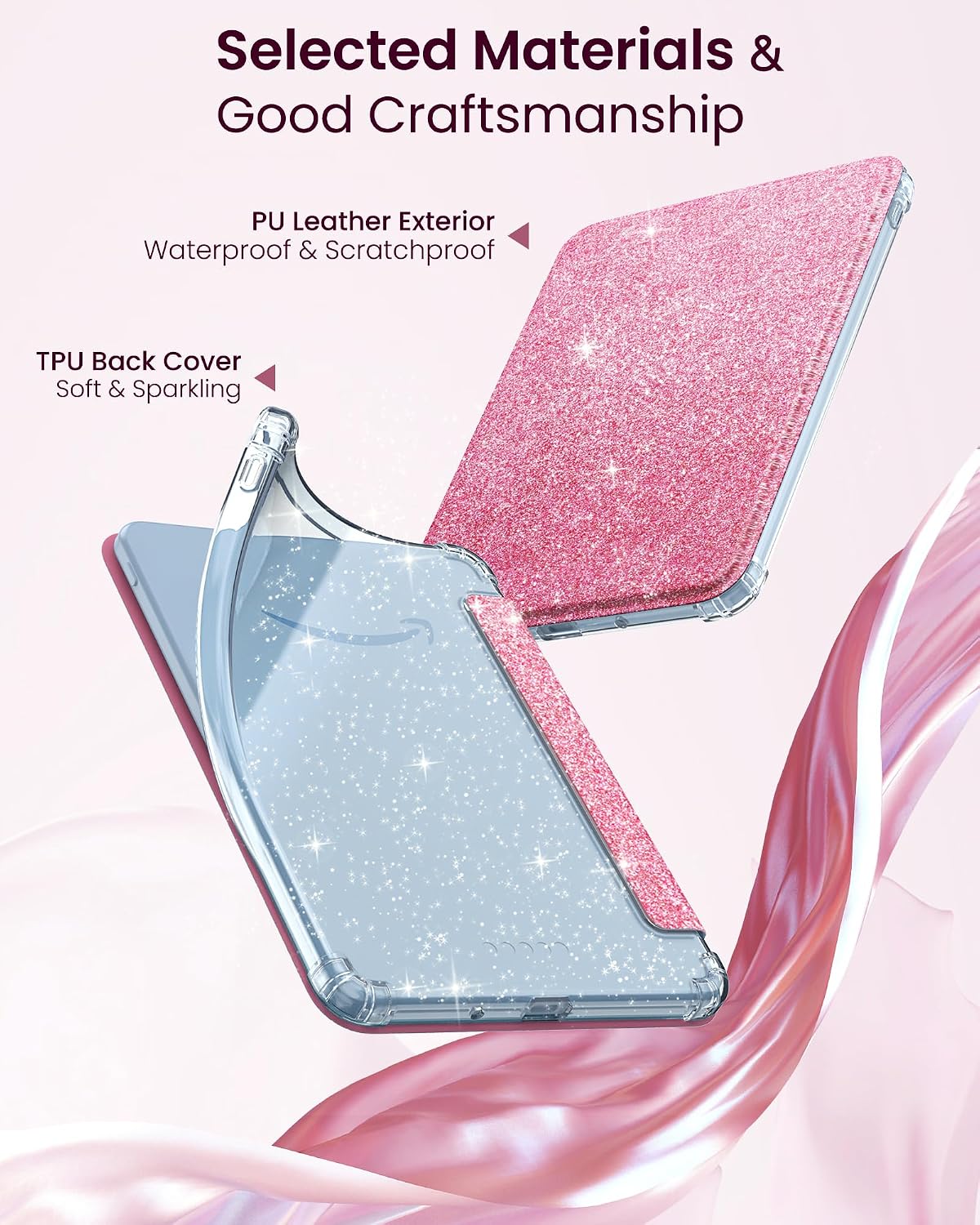 FUNDA MOKO PARA KINDLE BASIC 6' 12ª GENERACIÓN 2026 ROSA GLITTER - 3