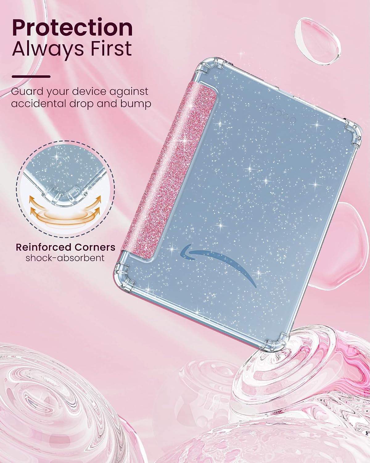 FUNDA MOKO PARA KINDLE BASIC 6' 12ª GENERACIÓN 2026 ROSA GLITTER - 5