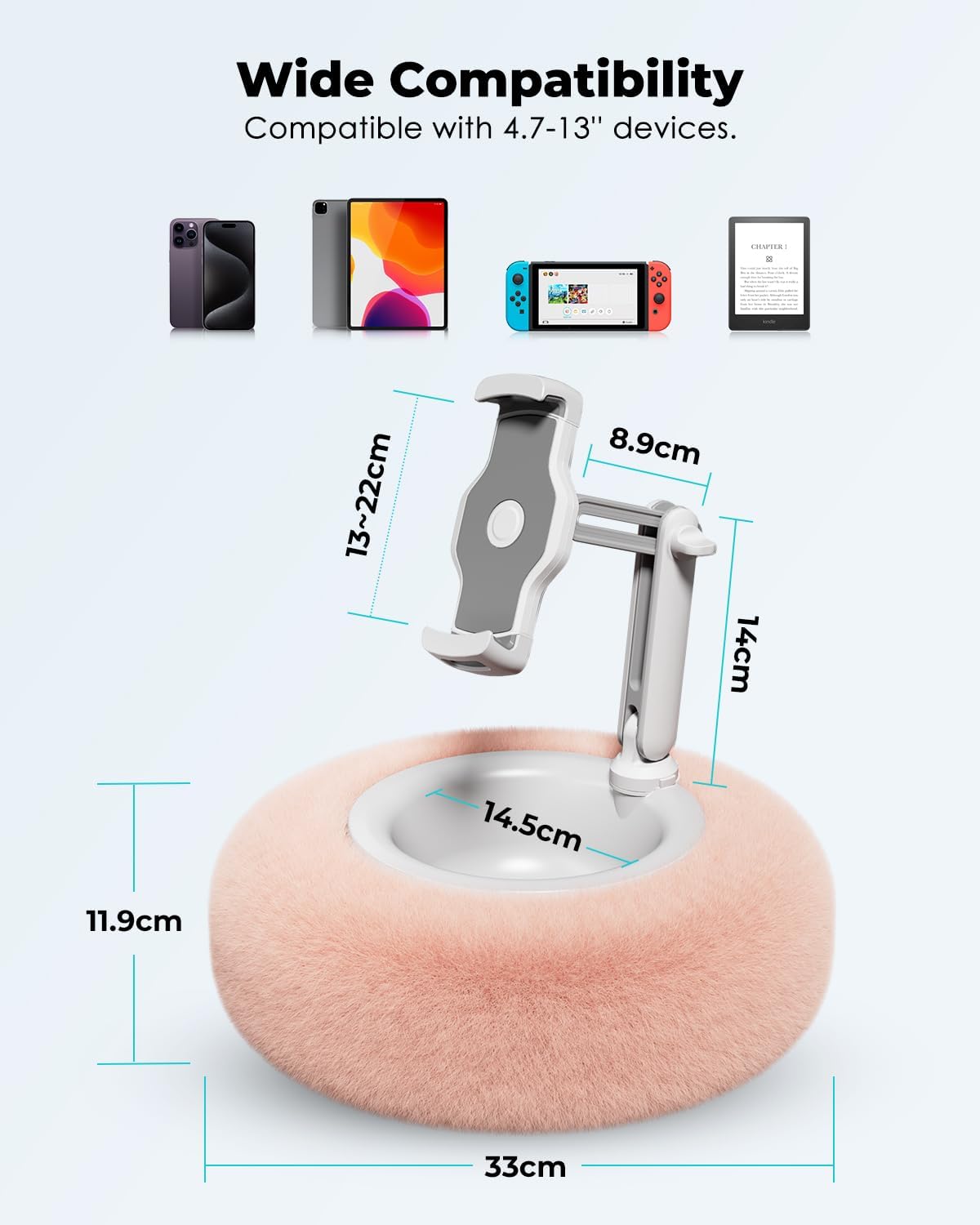 SOPORTE PARA TABLET VIOZON MODELO PILLOW COMPATIBLE 4.7-13 PULGADAS COLOR ROSA - 3