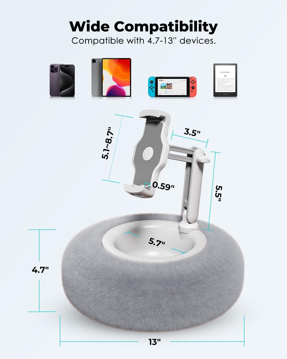 SOPORTE PARA TABLET VIOZON CON ALMOHADILLA, COMPATIBLE CON TELÉFONOS Y TABLETS DE 4.7' A 13', COLOR GRIS - 3