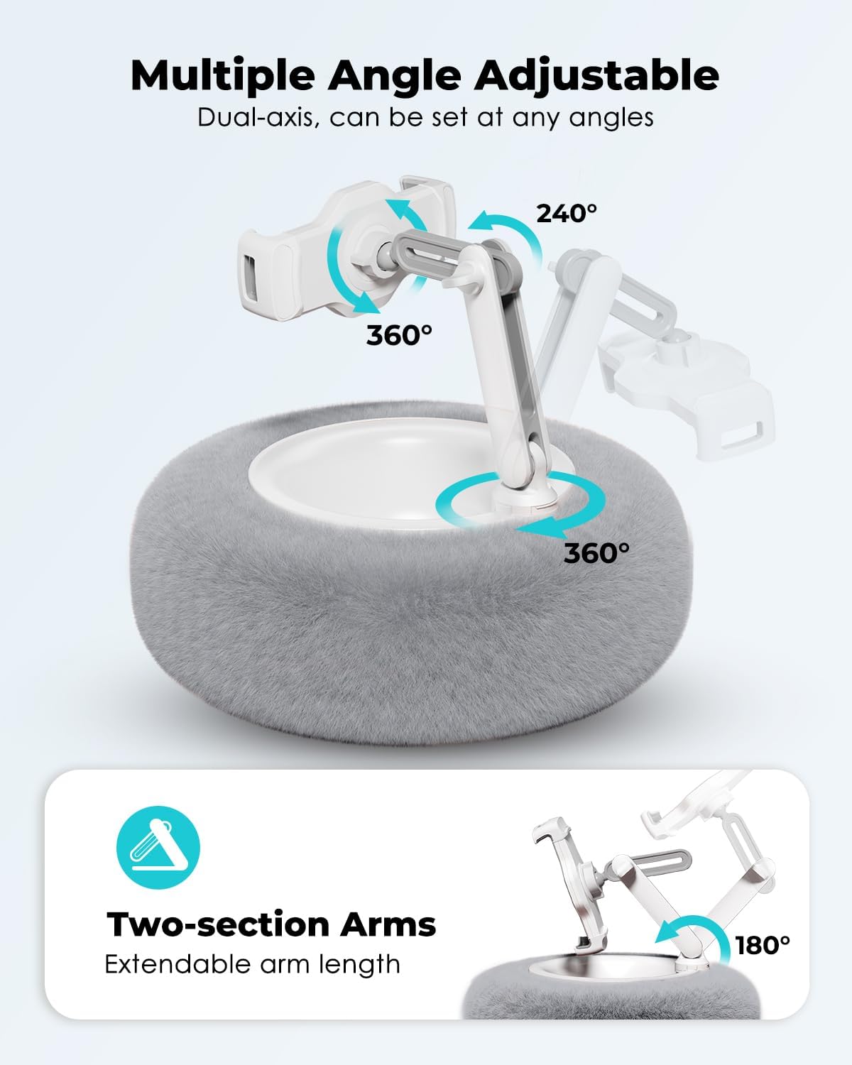 SOPORTE PARA TABLET VIOZON CON ALMOHADILLA, COMPATIBLE CON TELÉFONOS Y TABLETS DE 4.7' A 13', COLOR GRIS - 4