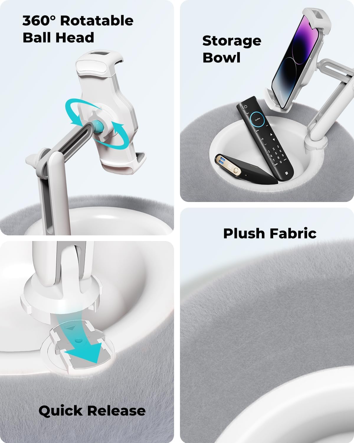SOPORTE PARA TABLET VIOZON CON ALMOHADILLA, COMPATIBLE CON TELÉFONOS Y TABLETS DE 4.7' A 13', COLOR GRIS - 5