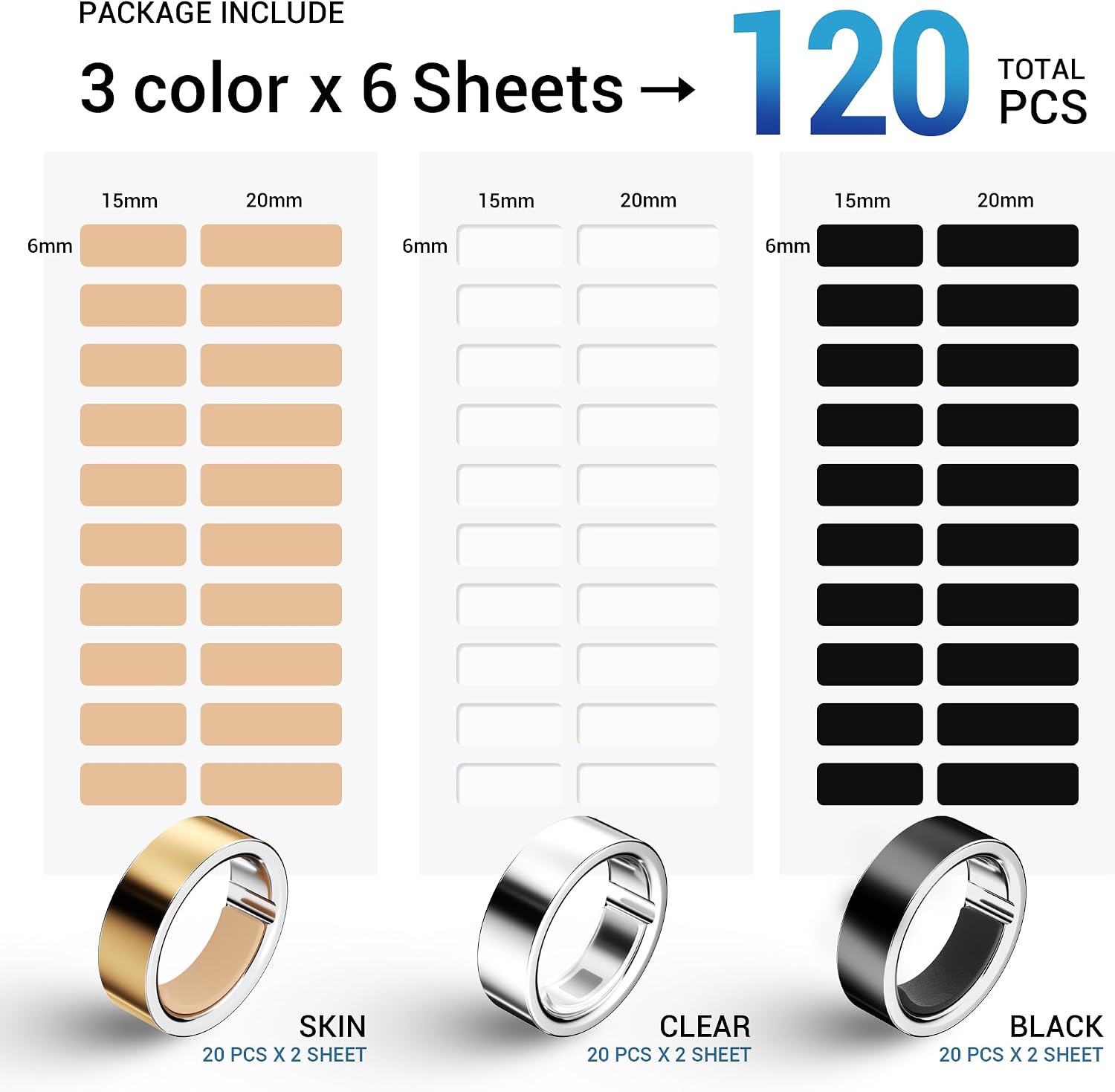 AJUSTADOR DE TALLA PARA ANILLOS INTELIGENTES OMILLY KIT 120 PIEZAS - 3