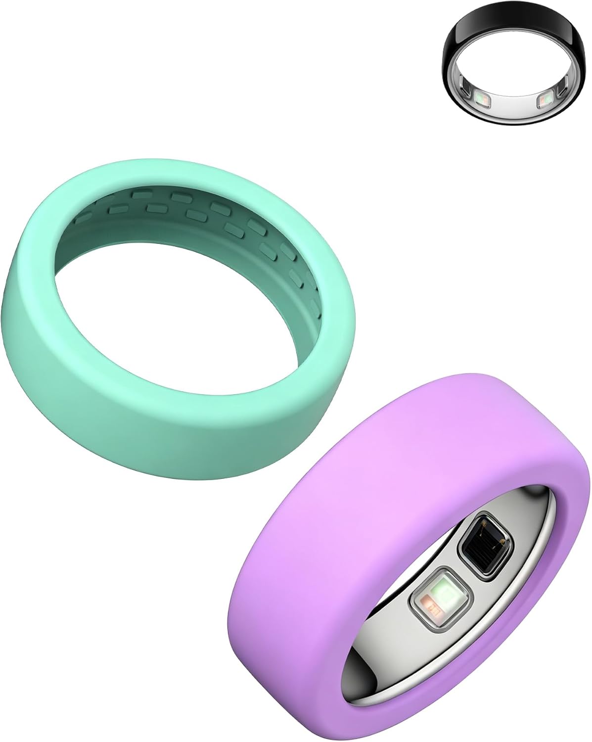 FUNDA DE SILICONA PARA OURA RING 5 UYRUREL M 10-13 MINT GREEN Y PURPLE 2 UNIDADES - 1