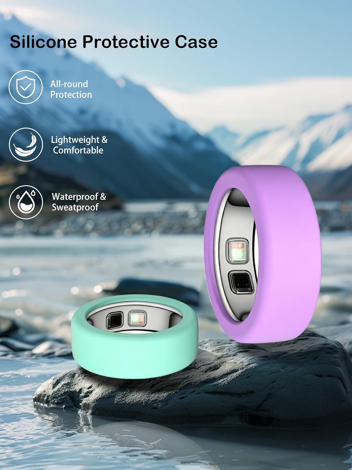 FUNDA DE SILICONA PARA OURA RING 5 UYRUREL M 10-13 MINT GREEN Y PURPLE 2 UNIDADES - 2