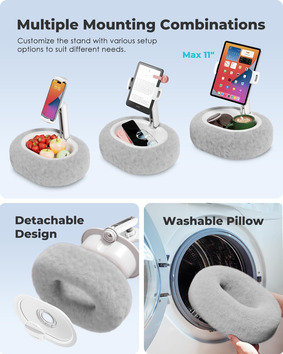 SOPORTE PARA TABLET VIOZON MODELO PILLOW STAND COMPATIBLE 4-11 PULGADAS COLOR GRIS - 5
