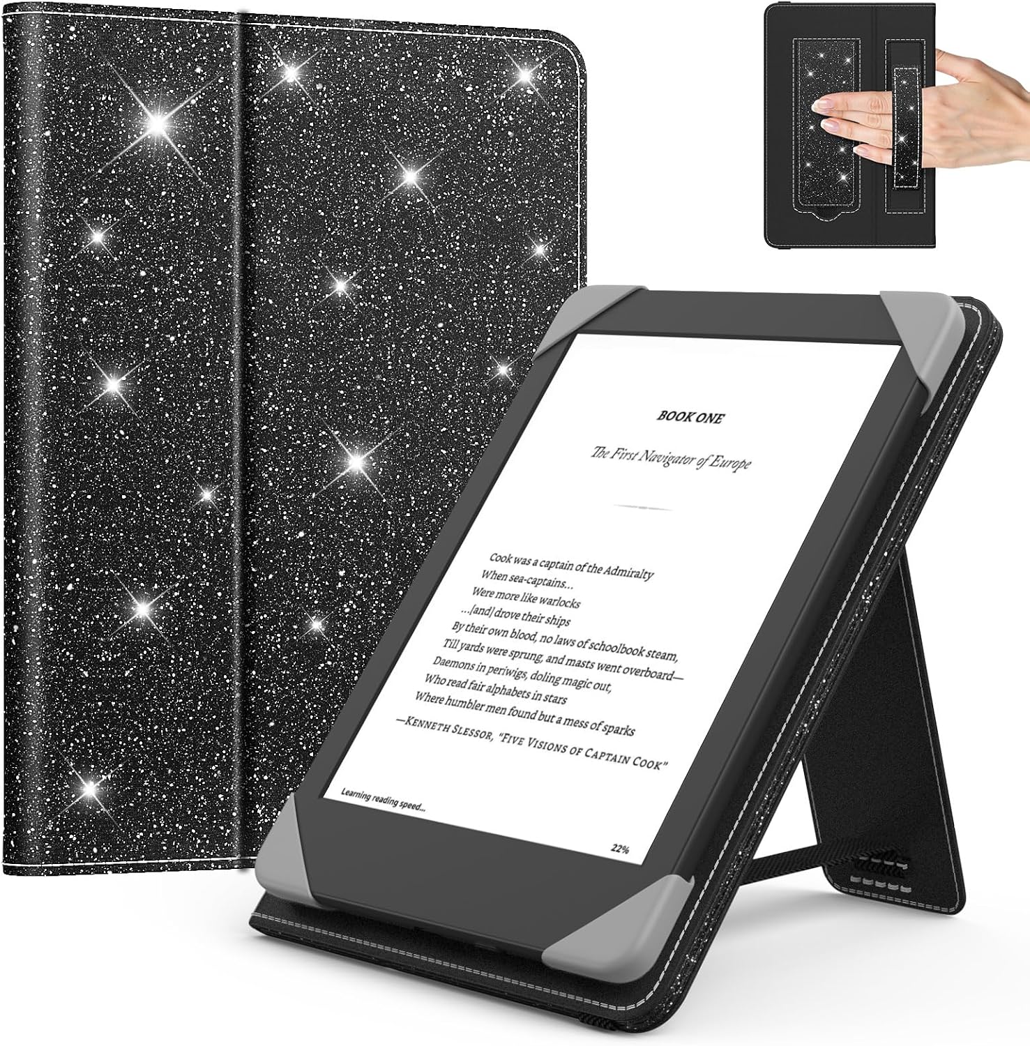 FUNDA UNIVERSAL PARA TABLETS Y EREADERS 6 PULGADAS MOKO NEGRO GLITTER - 1