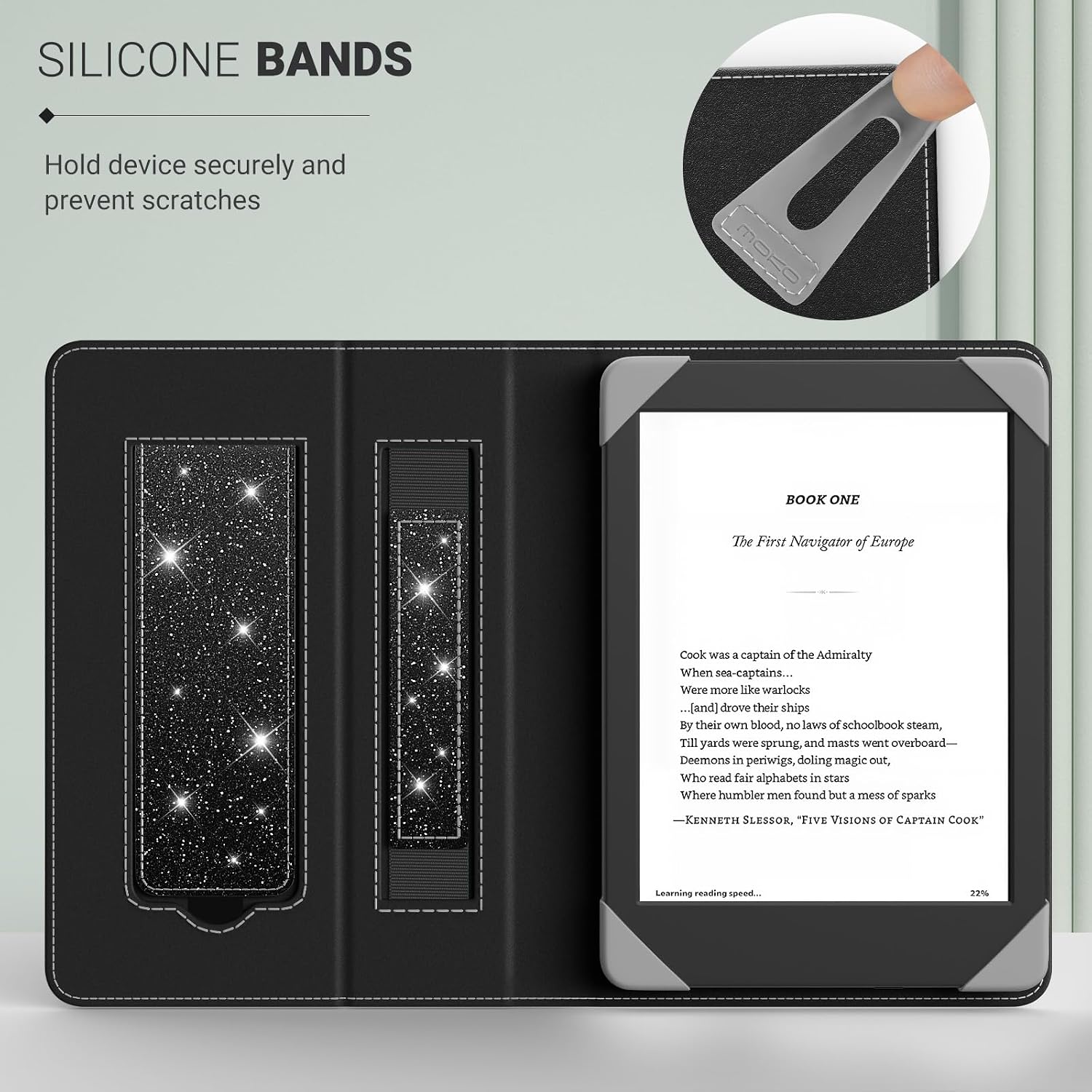 FUNDA UNIVERSAL PARA TABLETS Y EREADERS 6 PULGADAS MOKO NEGRO GLITTER - 3