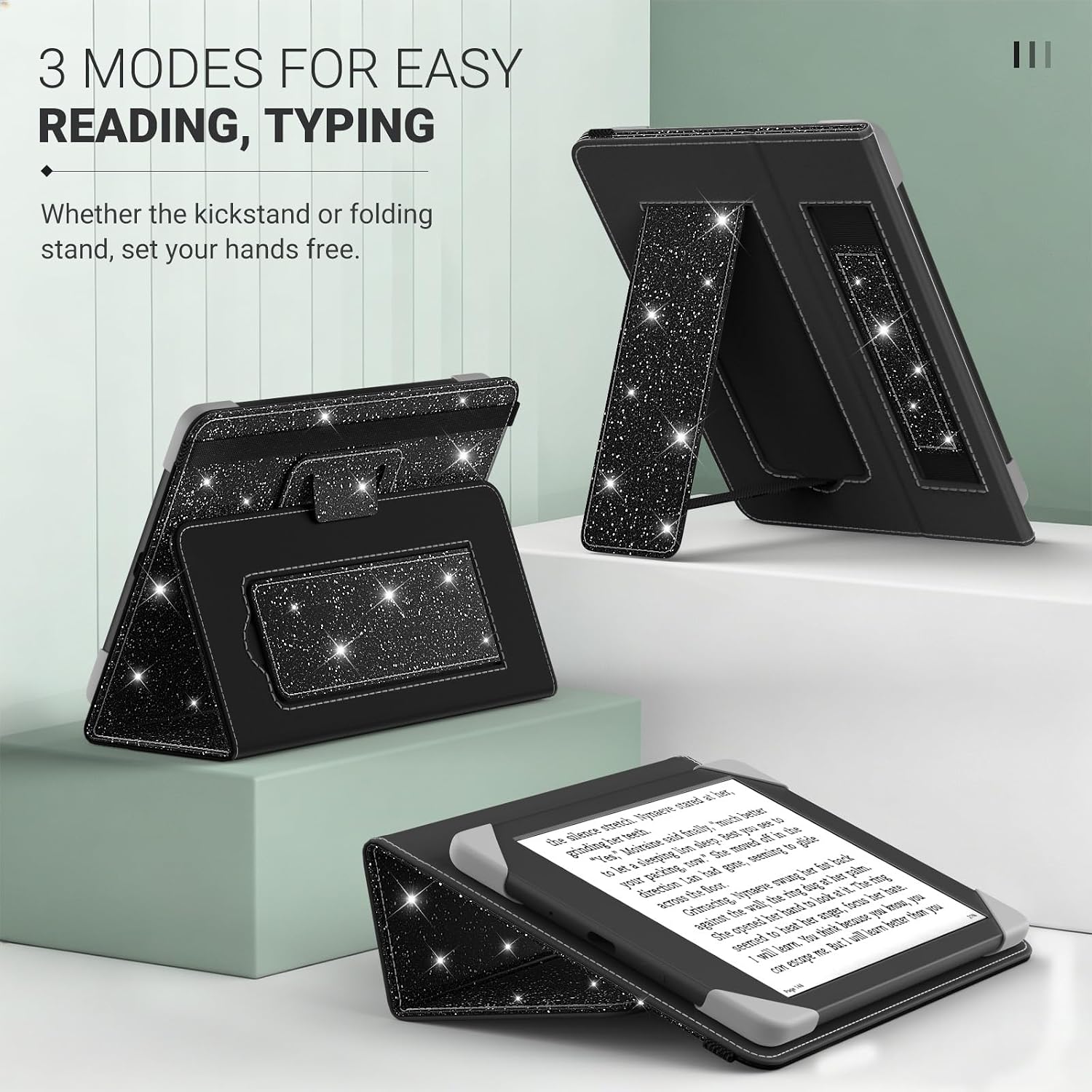 FUNDA UNIVERSAL PARA TABLETS Y EREADERS 6 PULGADAS MOKO NEGRO GLITTER - 5