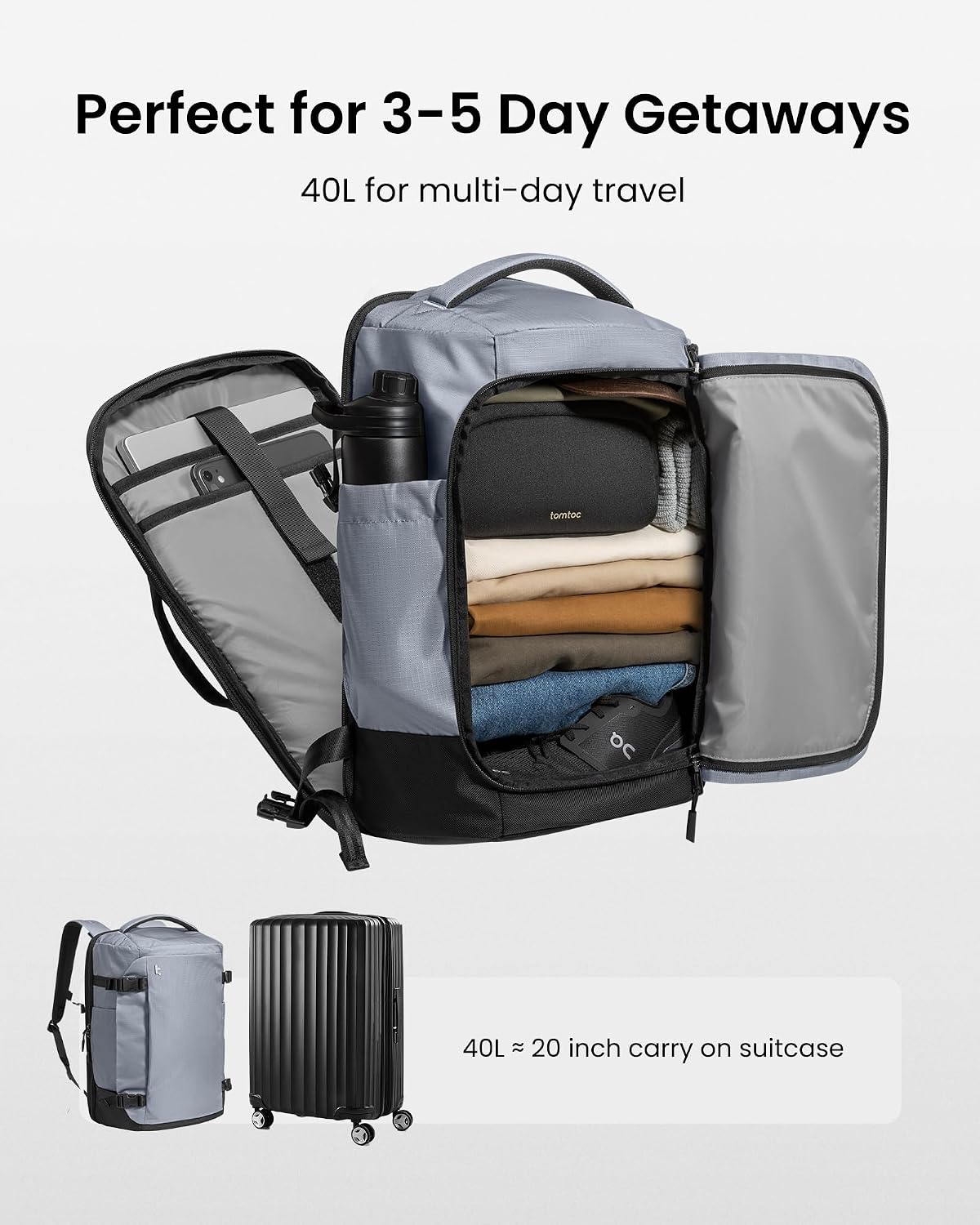 MOCHILA DE VIAJE TOMTOC TRAVEL BACKPACK 40L TSA FRIENDLY - 3