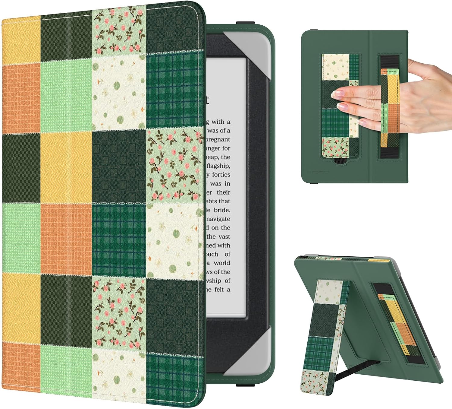 FUNDA UNIVERSAL MOKO PARA KINDLE Y TABLETS DE 6 PULGADAS DISEÑO PATCHWORK VERDE - 1