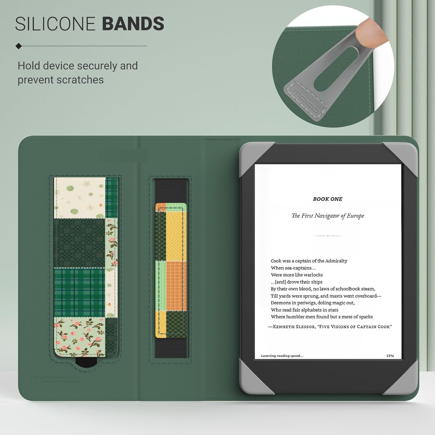 FUNDA UNIVERSAL MOKO PARA KINDLE Y TABLETS DE 6 PULGADAS DISEÑO PATCHWORK VERDE - 2