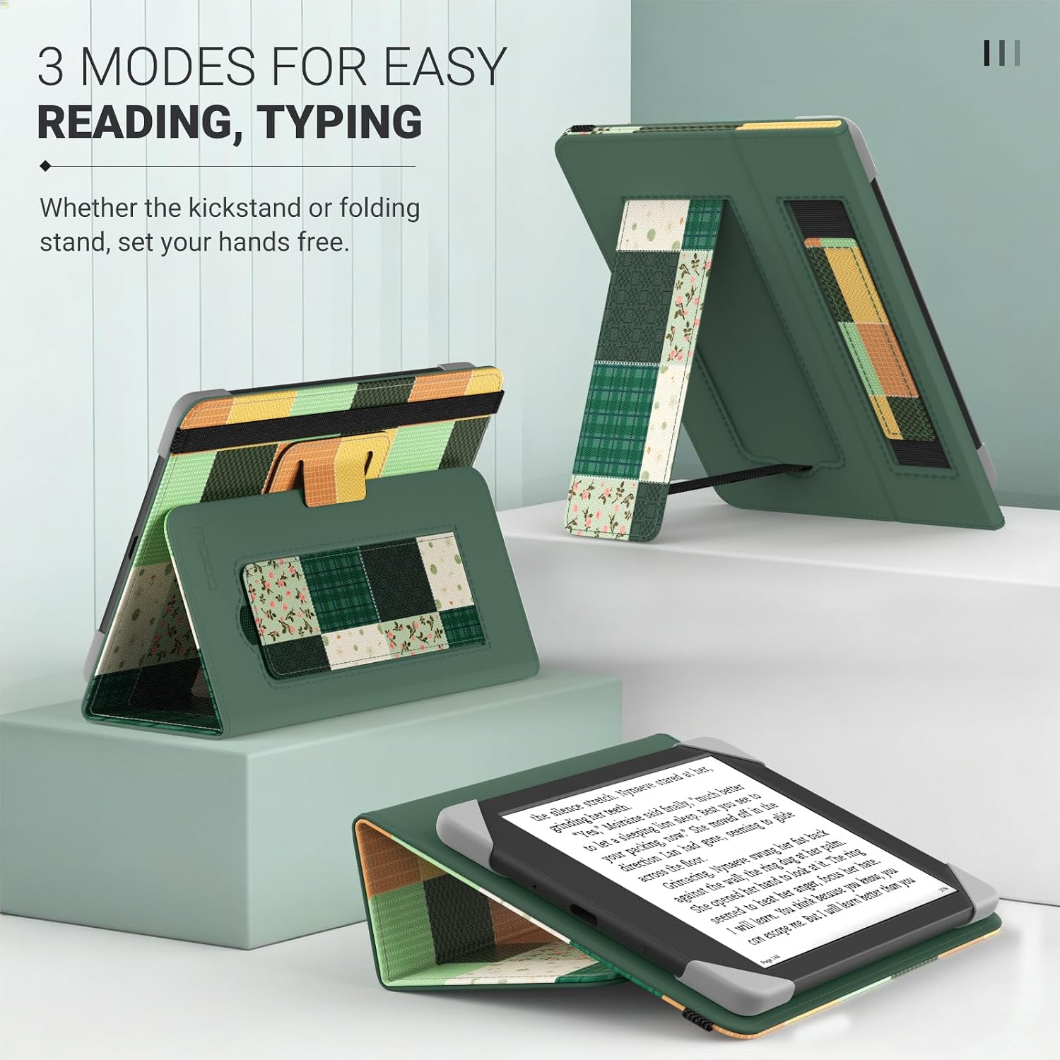 FUNDA UNIVERSAL MOKO PARA KINDLE Y TABLETS DE 6 PULGADAS DISEÑO PATCHWORK VERDE - 4