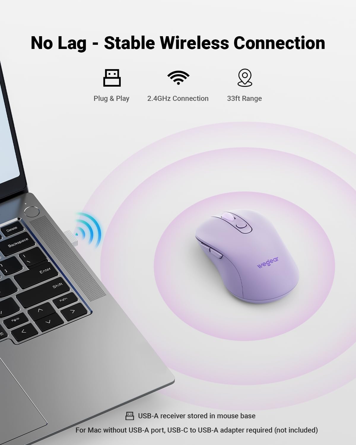 MOUSE INALÁMBRICO USB WEGEAR MW16 MORADO - 2