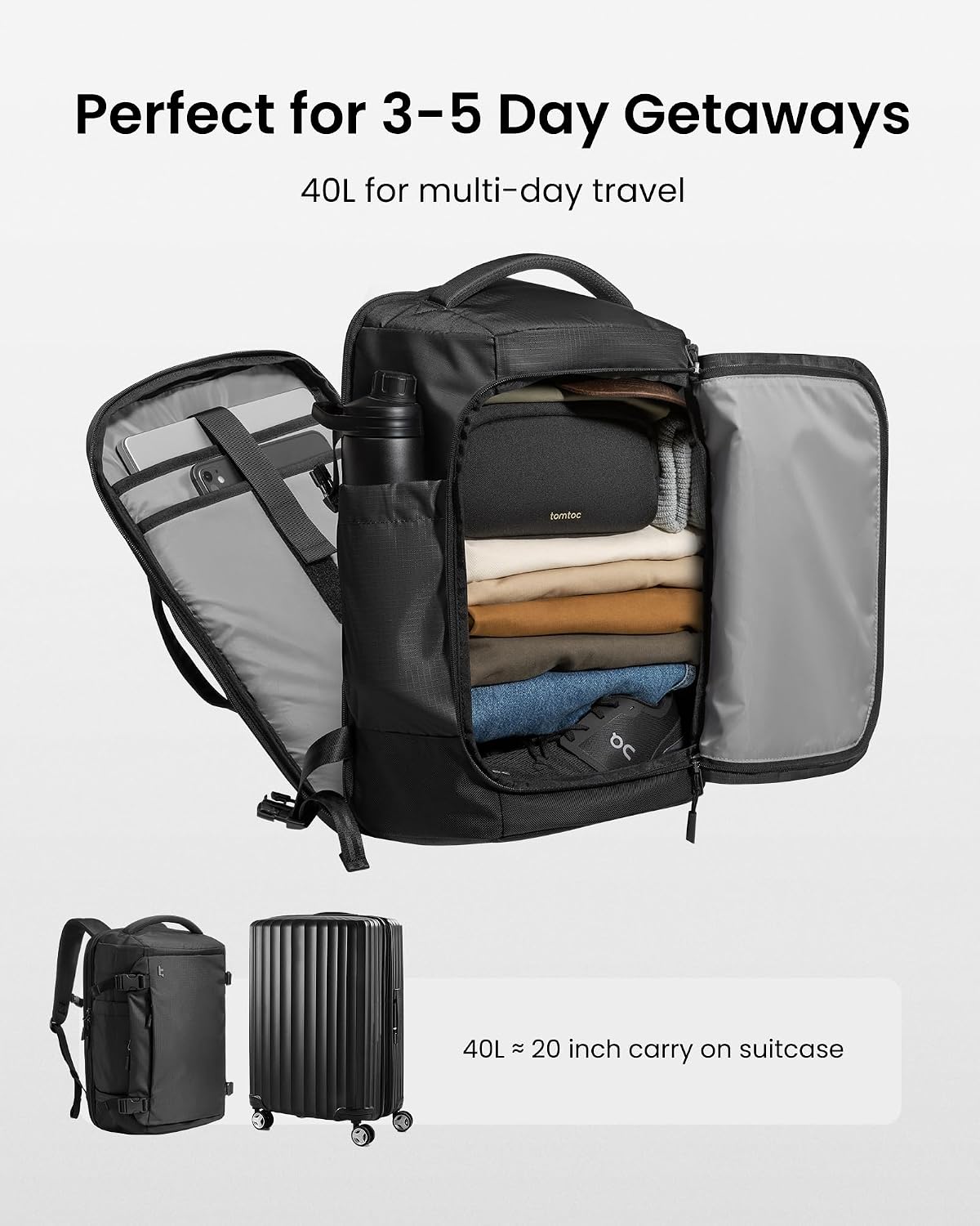 MOCHILA DE VIAJE TOMTOC 40L TSA CARRY ON PFAS FREE - 3