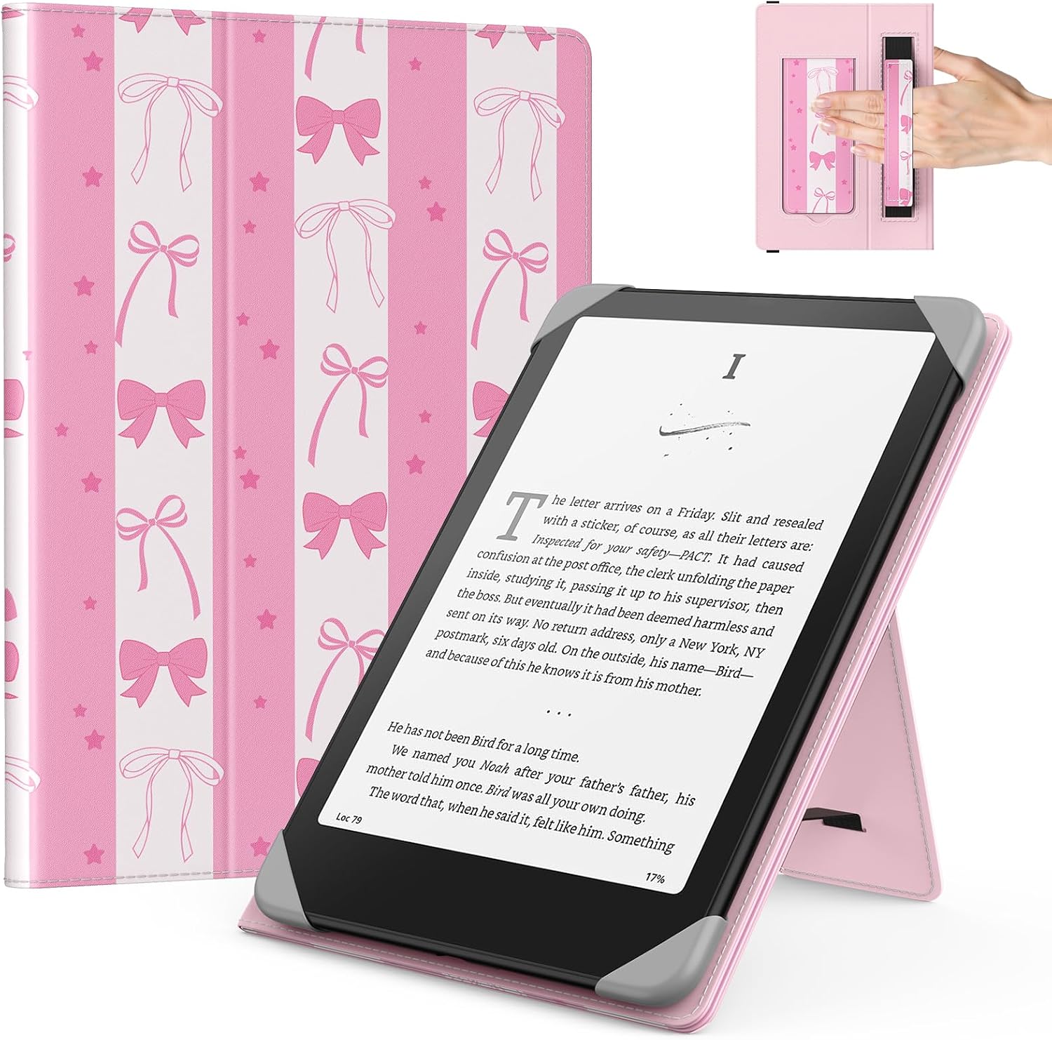 FUNDA UNIVERSAL MOKO PARA EREADERS Y TABLETS 6.8-7 PULGADAS PAPERWHITE COLOR ROSA CON MOÑO - 1