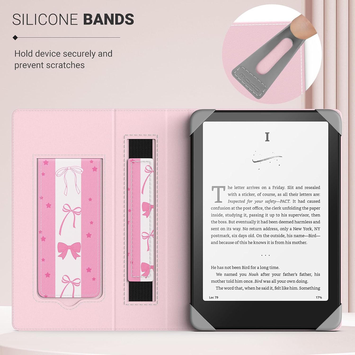 FUNDA UNIVERSAL MOKO PARA EREADERS Y TABLETS 6.8-7 PULGADAS PAPERWHITE COLOR ROSA CON MOÑO - 3
