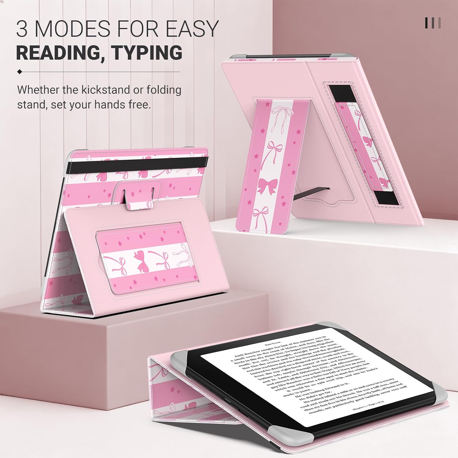 FUNDA UNIVERSAL MOKO PARA EREADERS Y TABLETS 6.8-7 PULGADAS PAPERWHITE COLOR ROSA CON MOÑO - 5