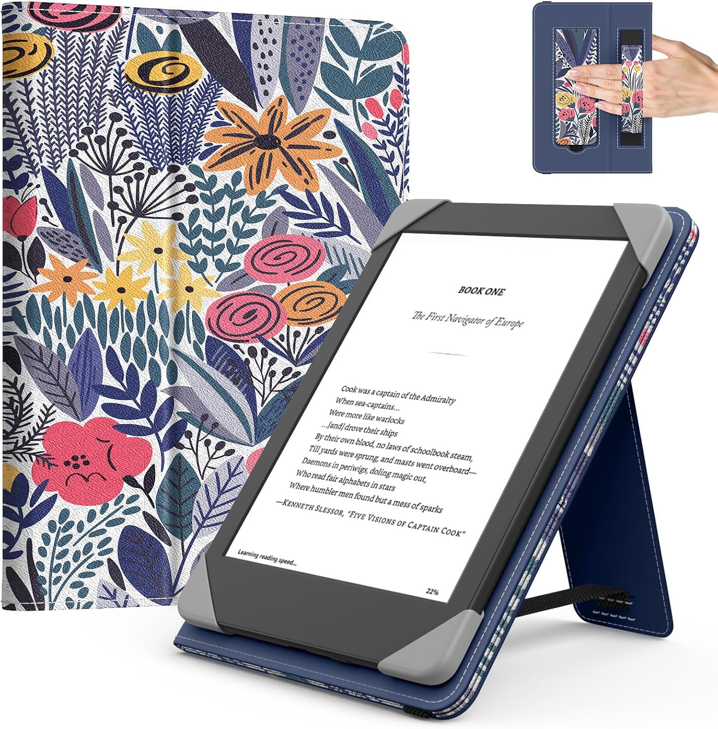 FUNDA UNIVERSAL PARA TABLETS Y EREADERS 6 PULGADAS MOKO AZUL CON DISEÑO FLORAL - 1