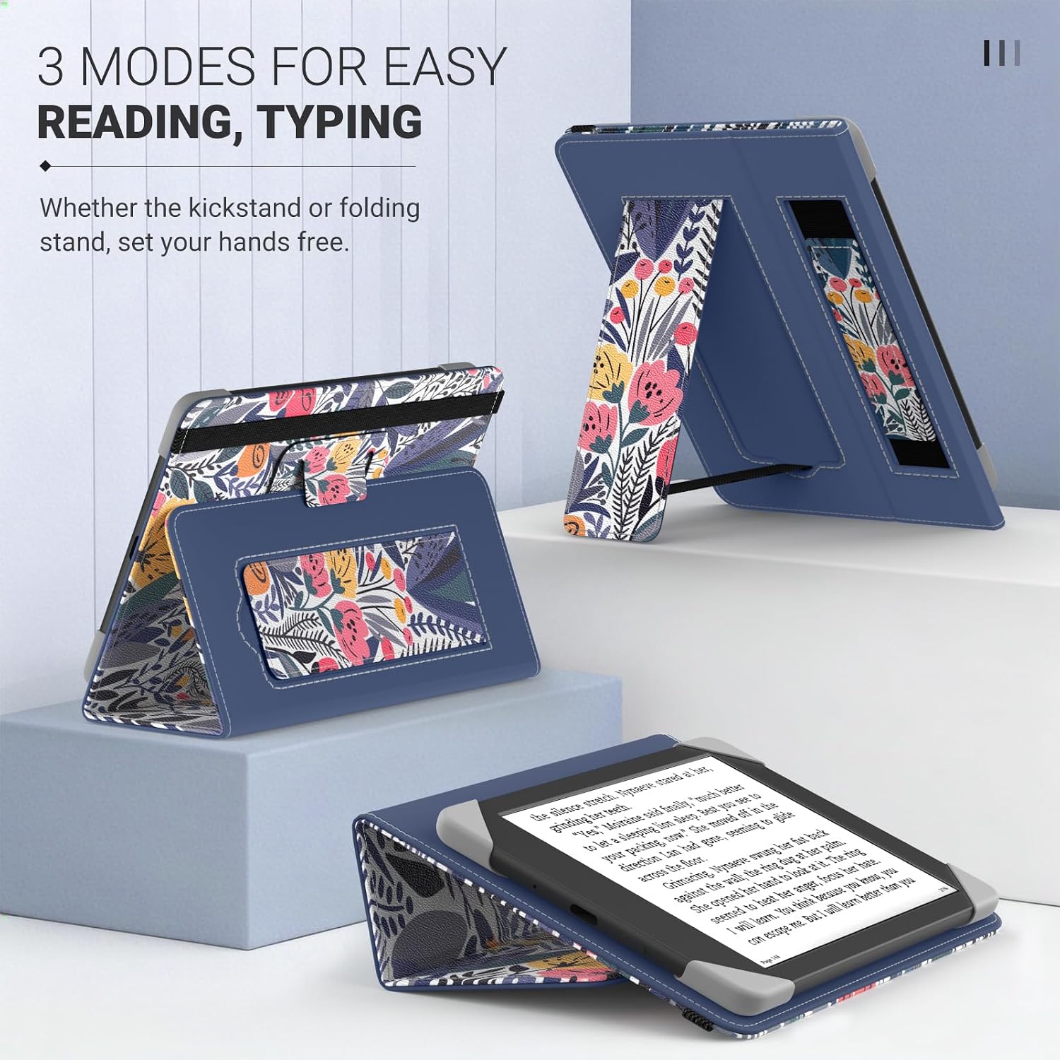 FUNDA UNIVERSAL PARA TABLETS Y EREADERS 6 PULGADAS MOKO AZUL CON DISEÑO FLORAL - 5