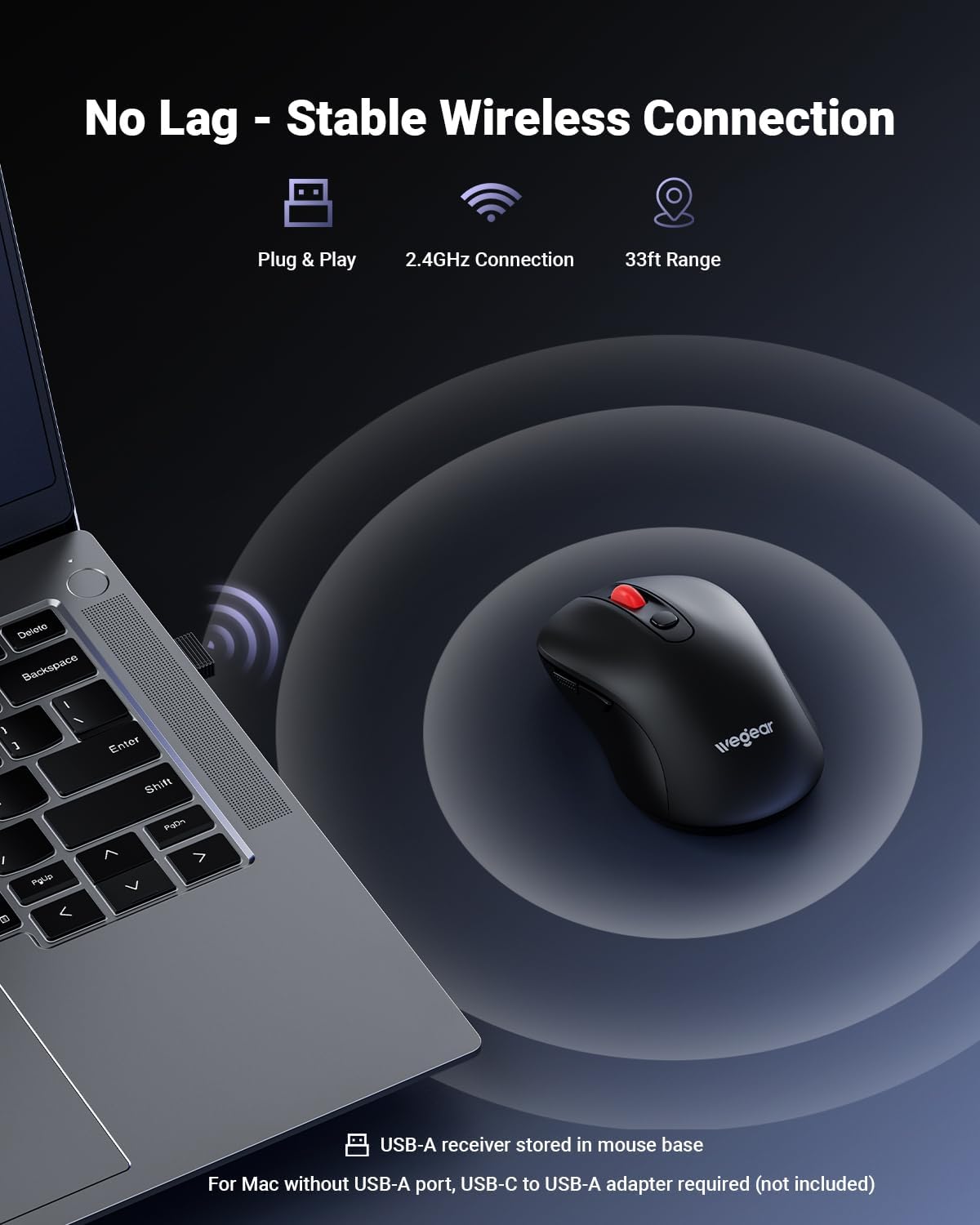 MOUSE INALÁMBRICO USB WEGEAR MW16 NEGRO - 2