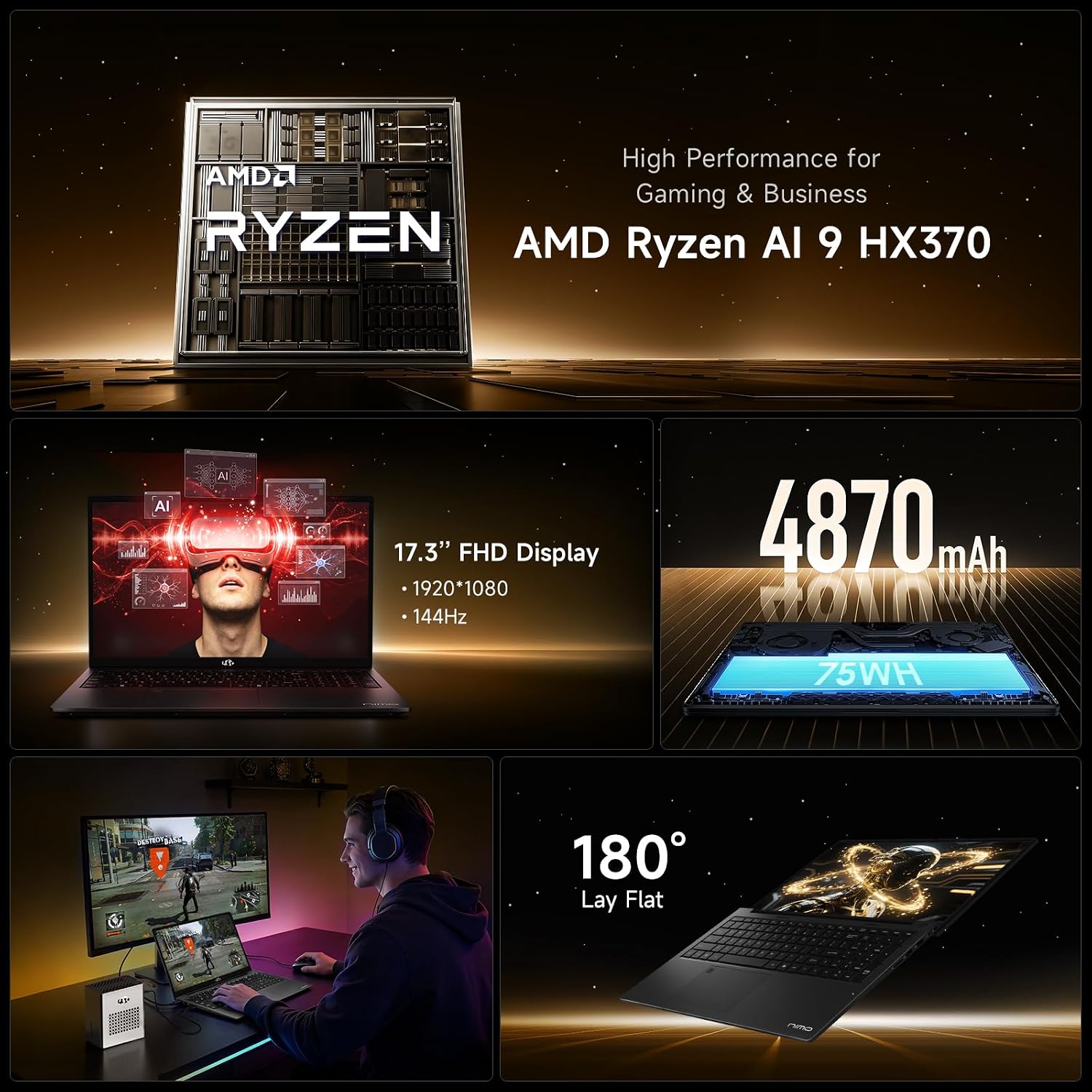 LAPTOP NIMO 17.3 AI COPILOT+ RYZEN 9 HX 370 32GB DDR5 1TB SSD - 2