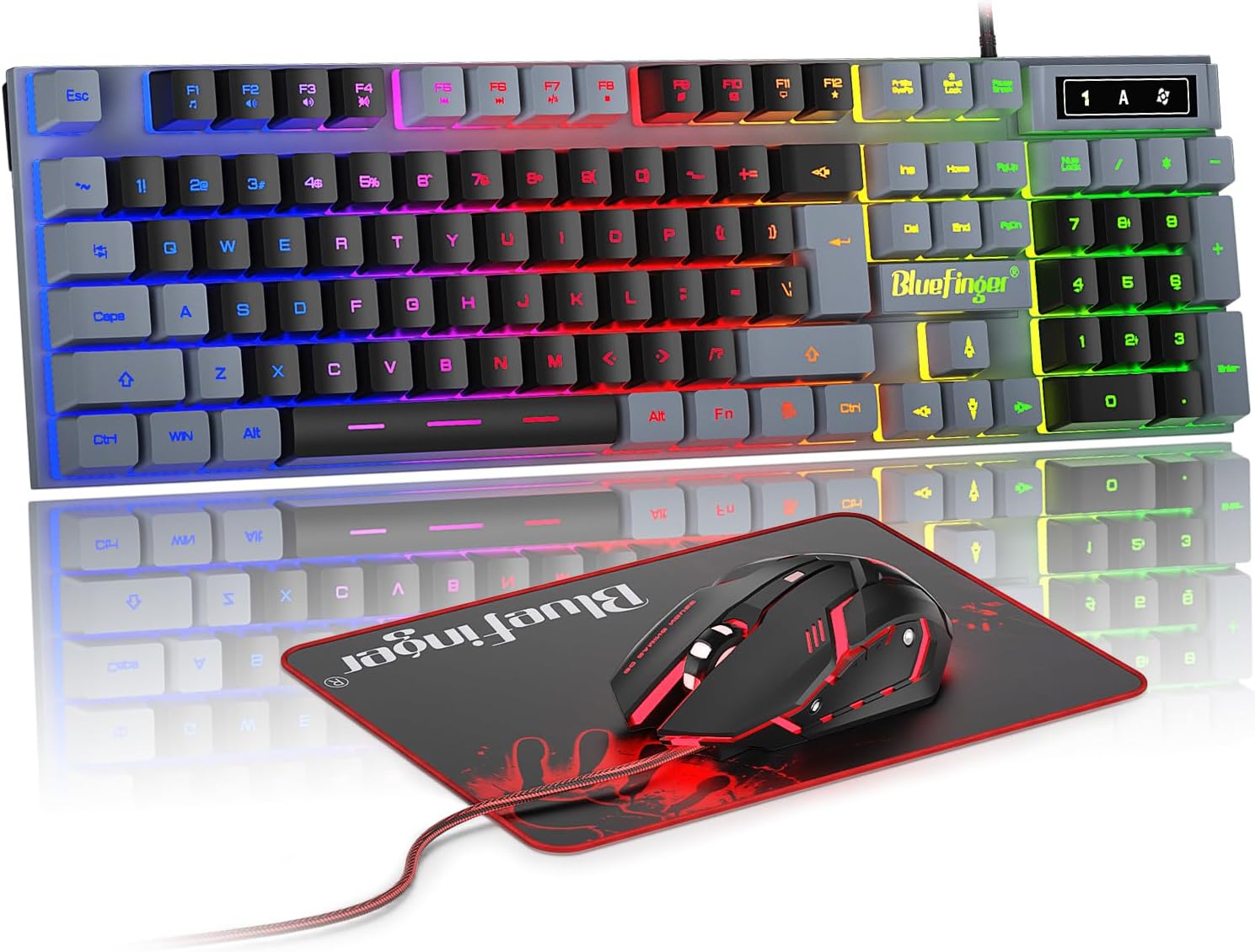 KIT DE TECLADO Y MOUSE GAMING BLUEFINGER RGB CON CABLE USB GRIS Y NEGRO - 1