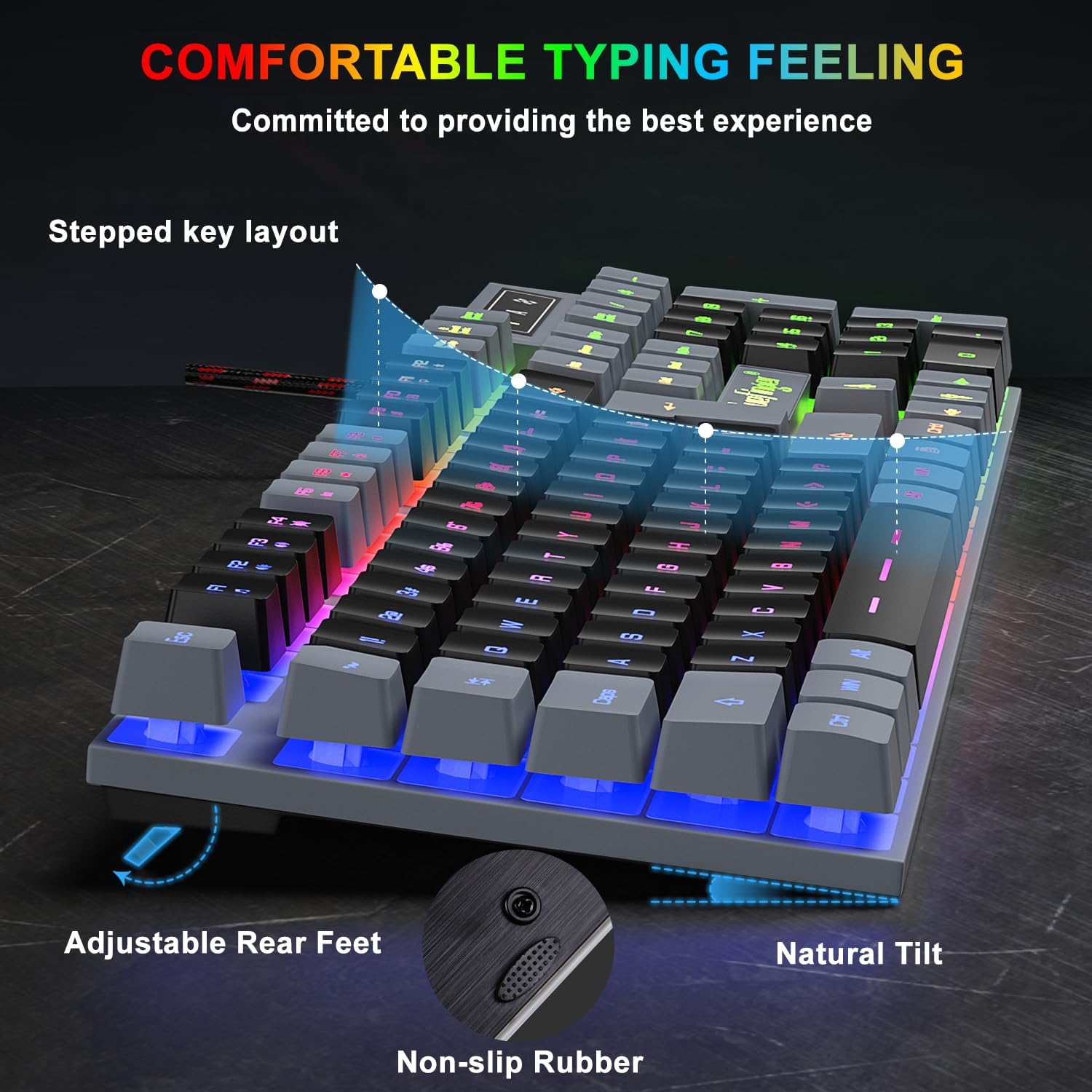 KIT DE TECLADO Y MOUSE GAMING BLUEFINGER RGB CON CABLE USB GRIS Y NEGRO - 3