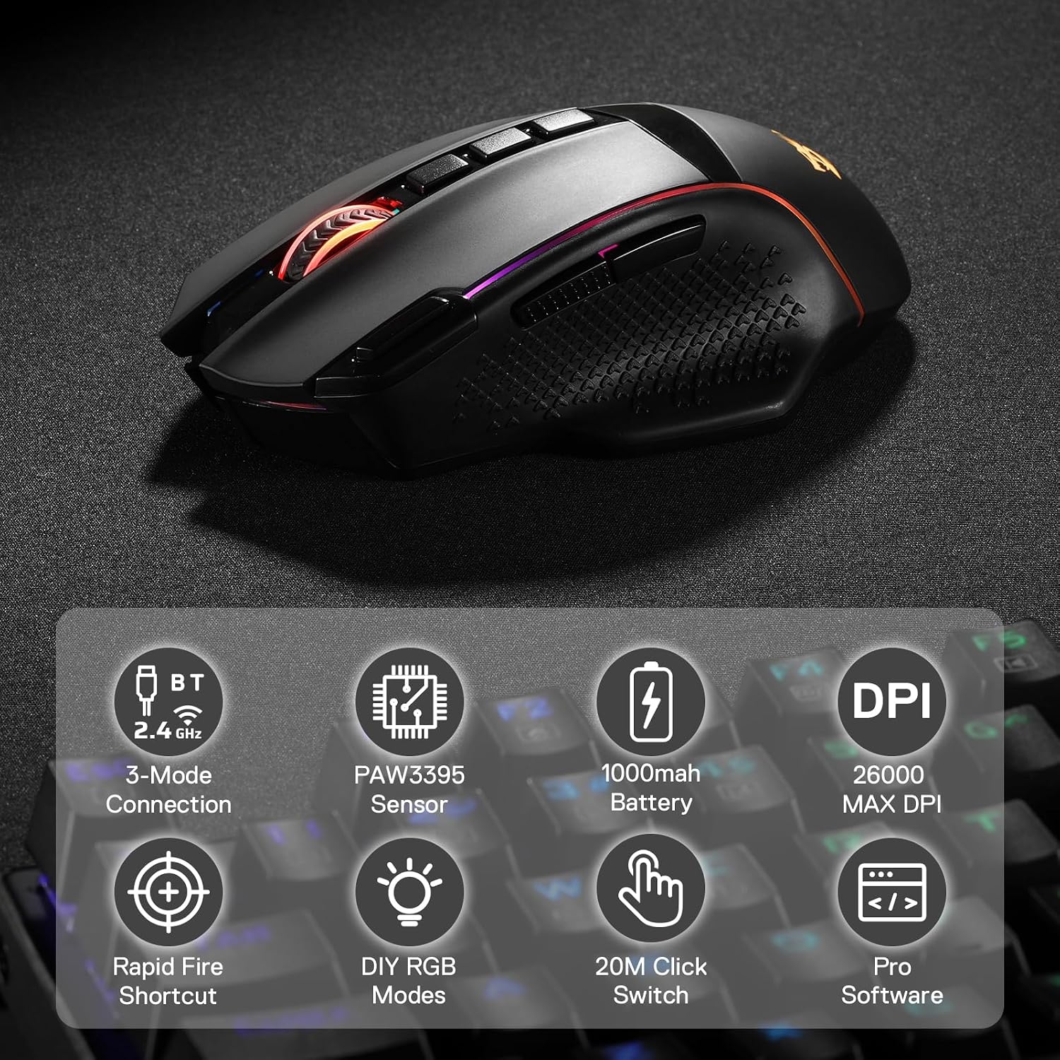 MOUSE GAMER REDRAGON M991 INALÁMBRICO RGB 26000 DPI 3 MODOS - 2