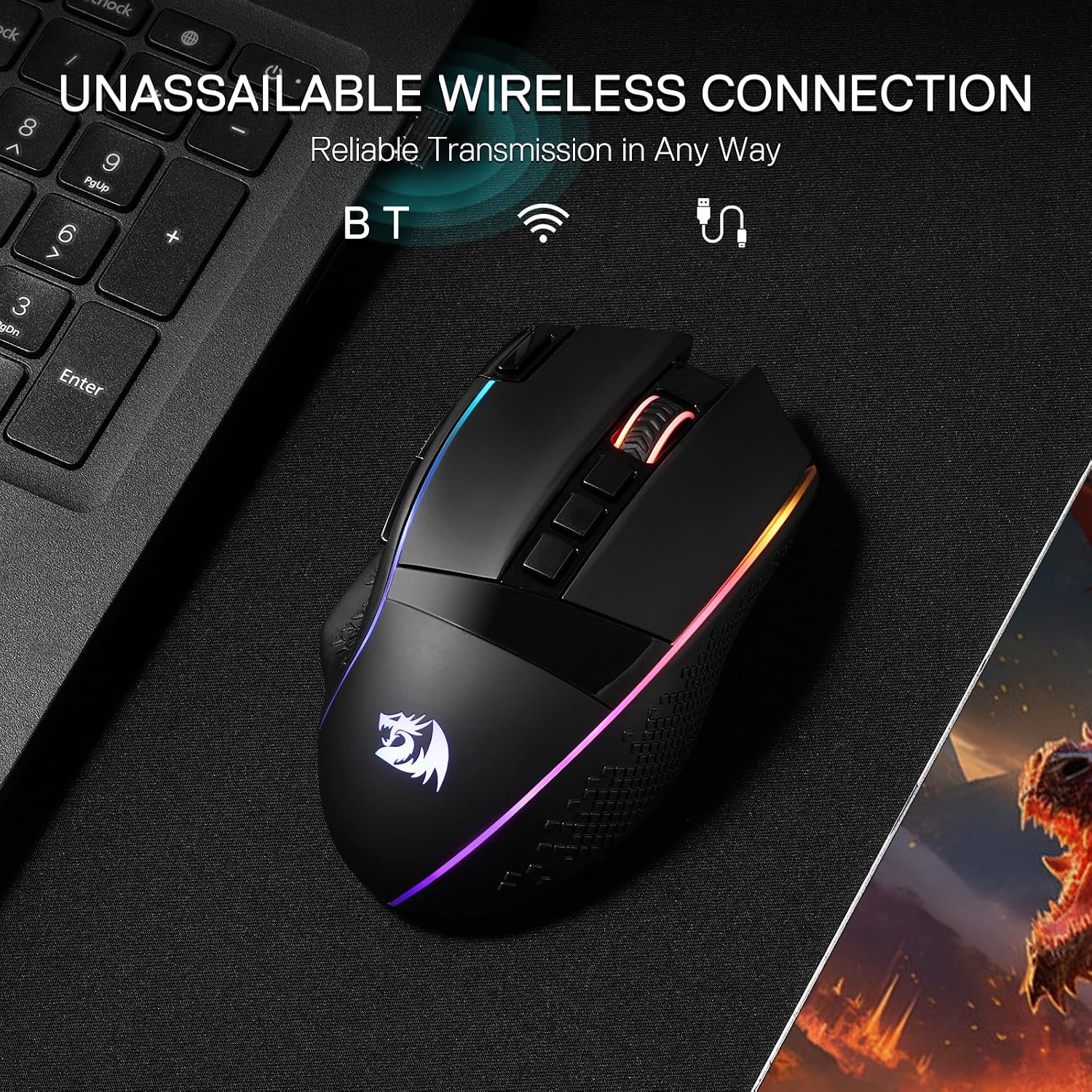 MOUSE GAMER REDRAGON M991 INALÁMBRICO RGB 26000 DPI 3 MODOS - 3