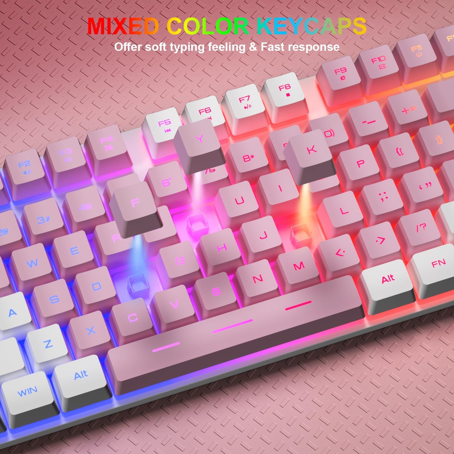 KIT DE TECLADO Y MOUSE GAMING BLUEFINGER RGB CON CABLE USB BLANCO Y ROSA - 4