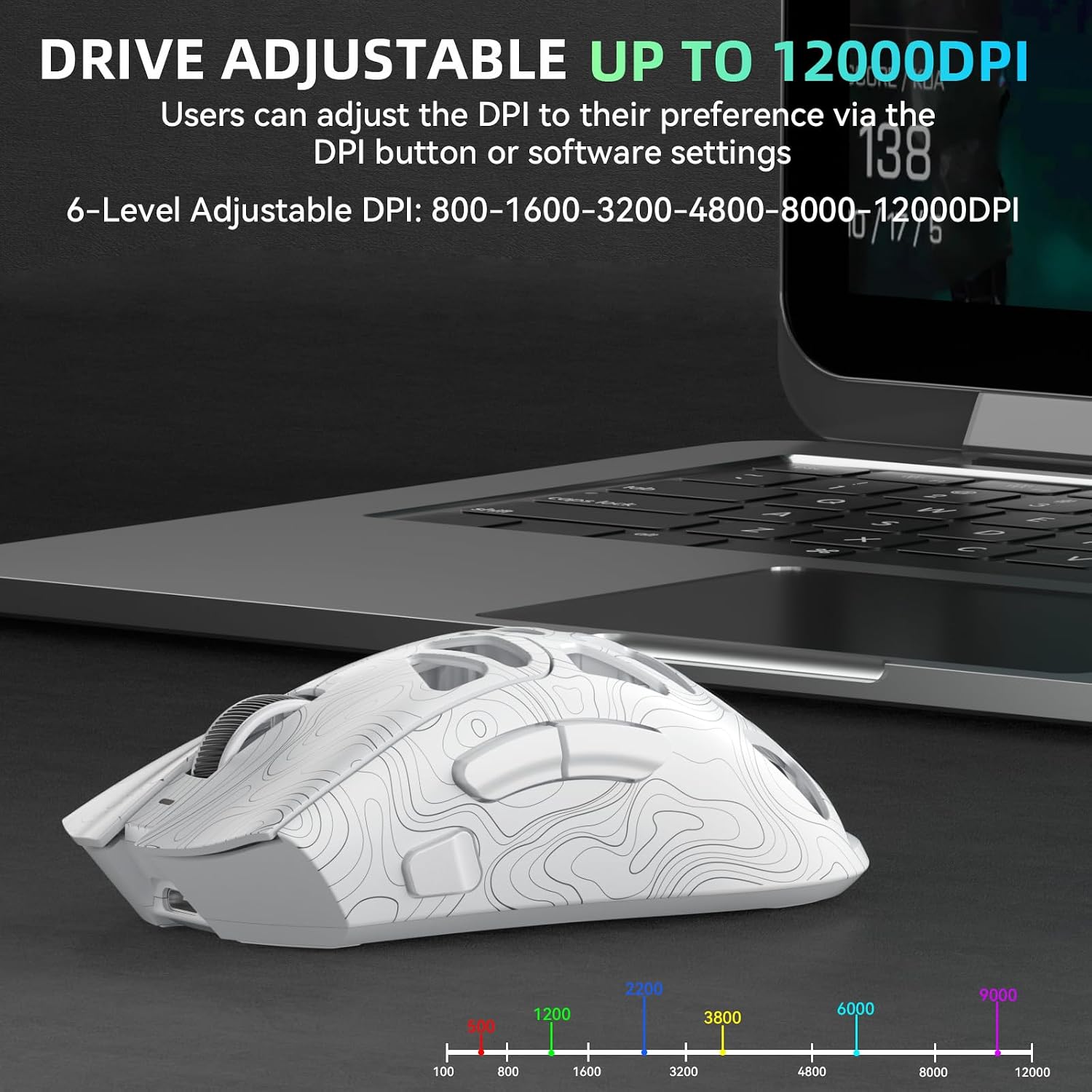 MOUSE GAMER STRIKONX AULA SC620 INALÁMBRICO TRI-MODO 12000 DPI BLANCO - 4