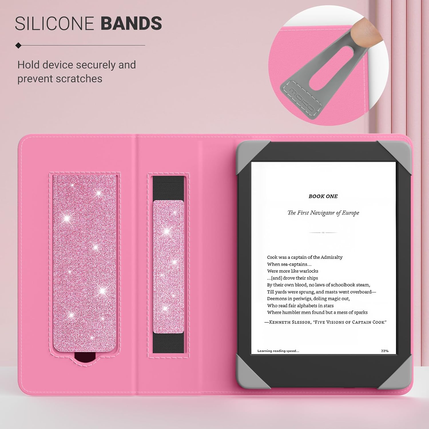 FUNDA UNIVERSAL PARA TABLETS Y EREADERS 6 PULGADAS MOKO ROSA BRILLANTE - 3