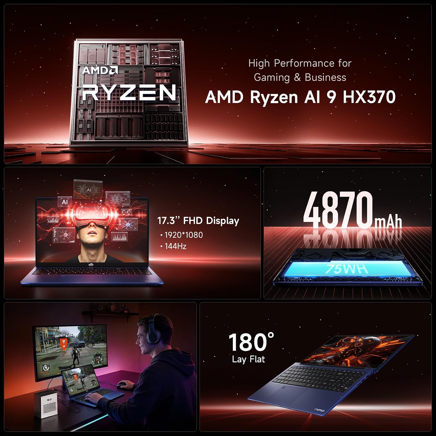 LAPTOP NIMO 17.3 AI COPILOT+ RYZEN 9 HX 370 32GB DDR5 1TB SSD - 2