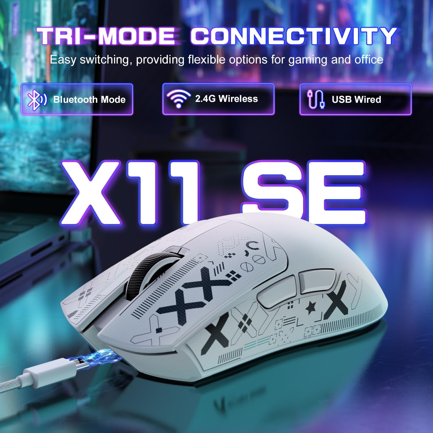 MOUSE GAMER ATTACK SHARK X11 SE ULTRA-LIGERO INALÁMBRICO BLANCO - 2