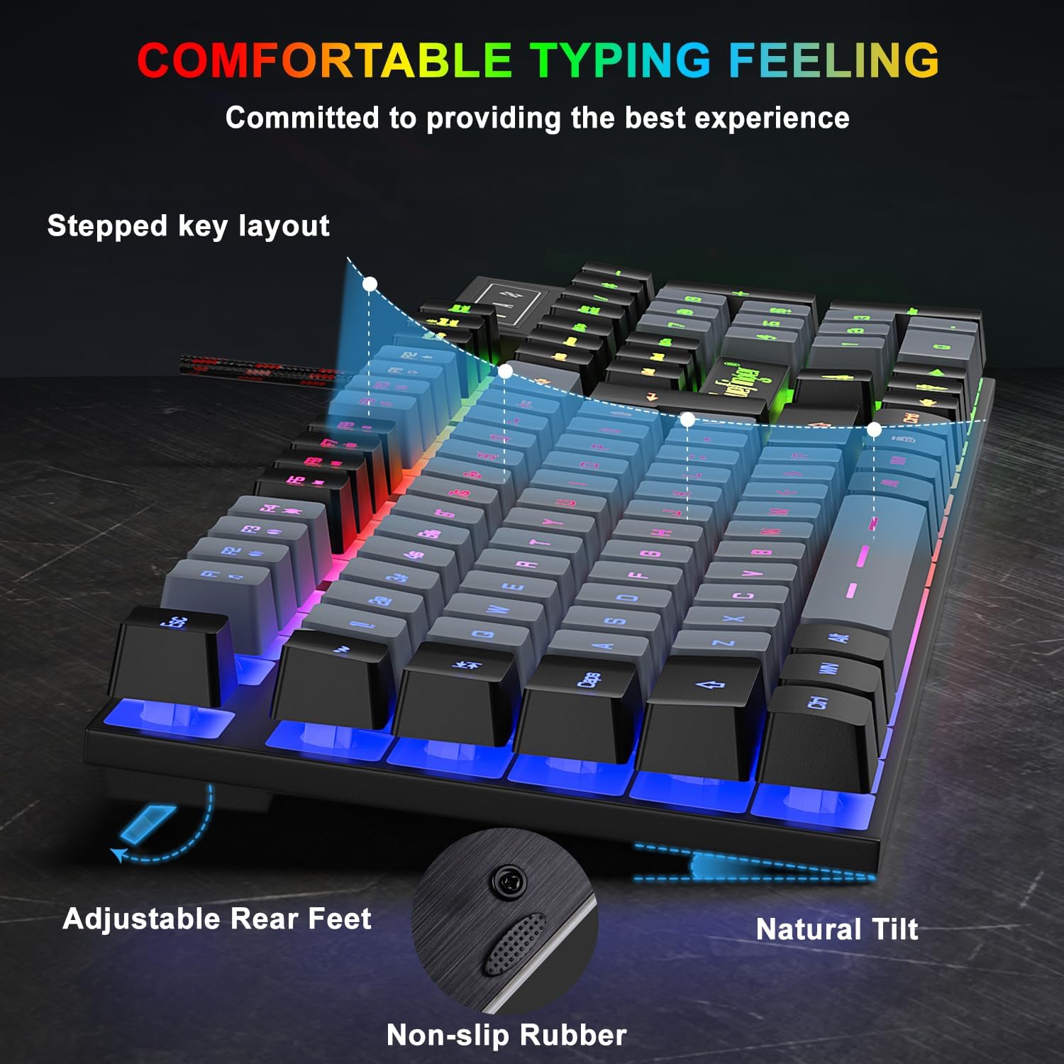 KIT DE TECLADO Y MOUSE GAMING BLUEFINGER RGB CON CABLE USB, RETROILUMINADO, NEGRO Y GRIS - 3